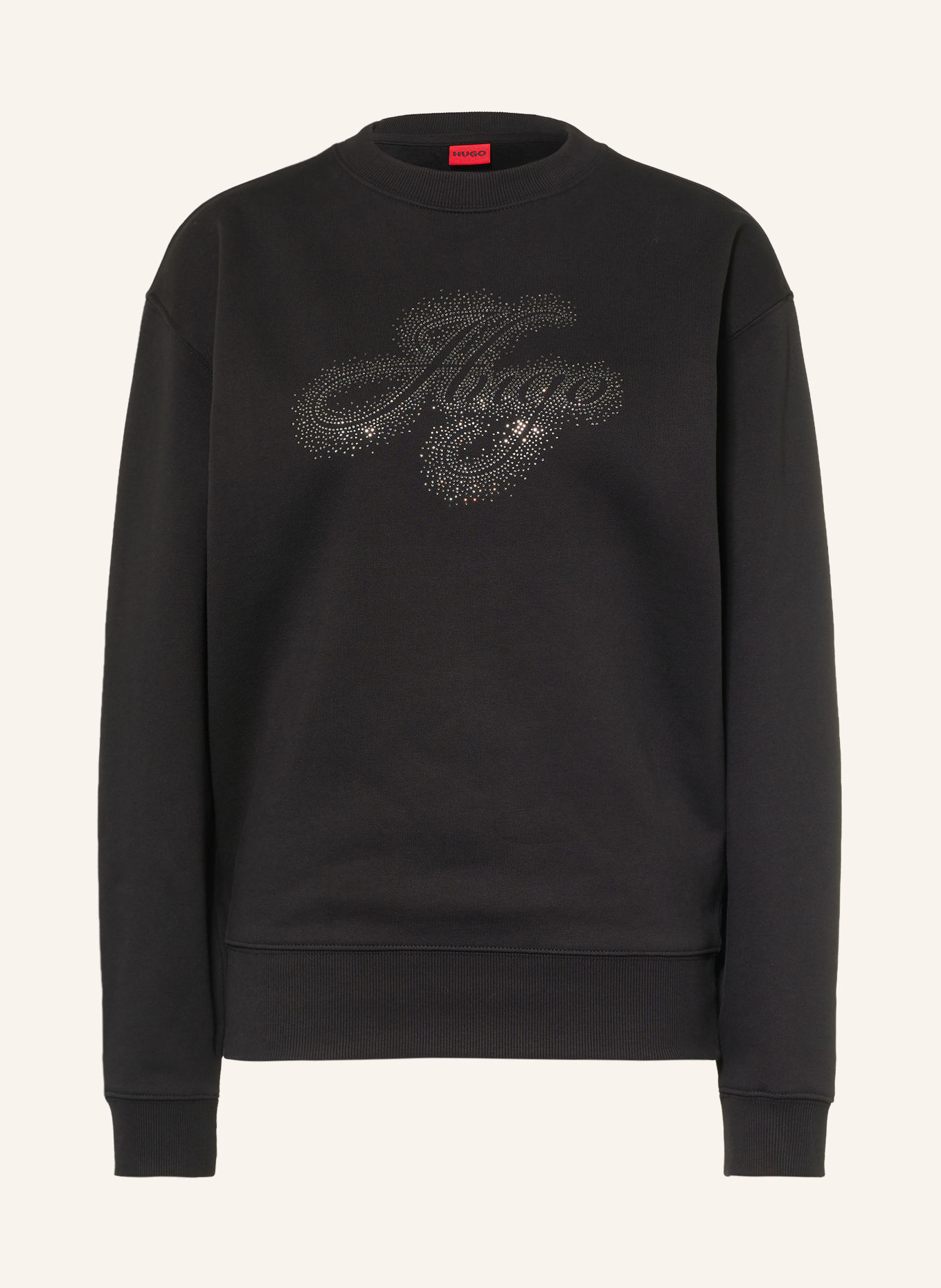 HUGO Sweatshirt DANICEY mit Schmucksteinen: SCHWARZ / SILBER