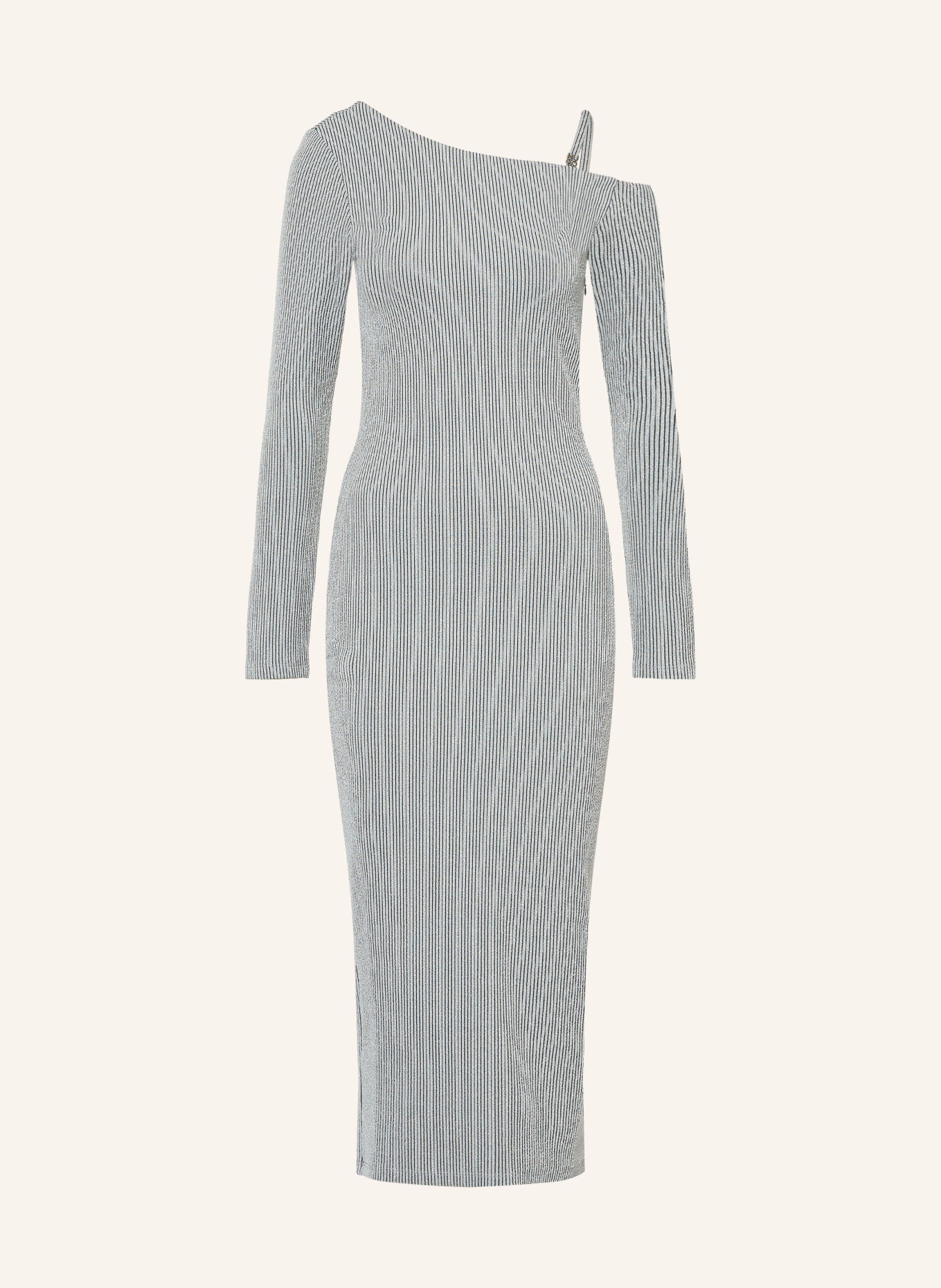 HUGO One-Shoulder-Kleid NALATINA mit Glitzergarn: GRAU / SCHWARZ