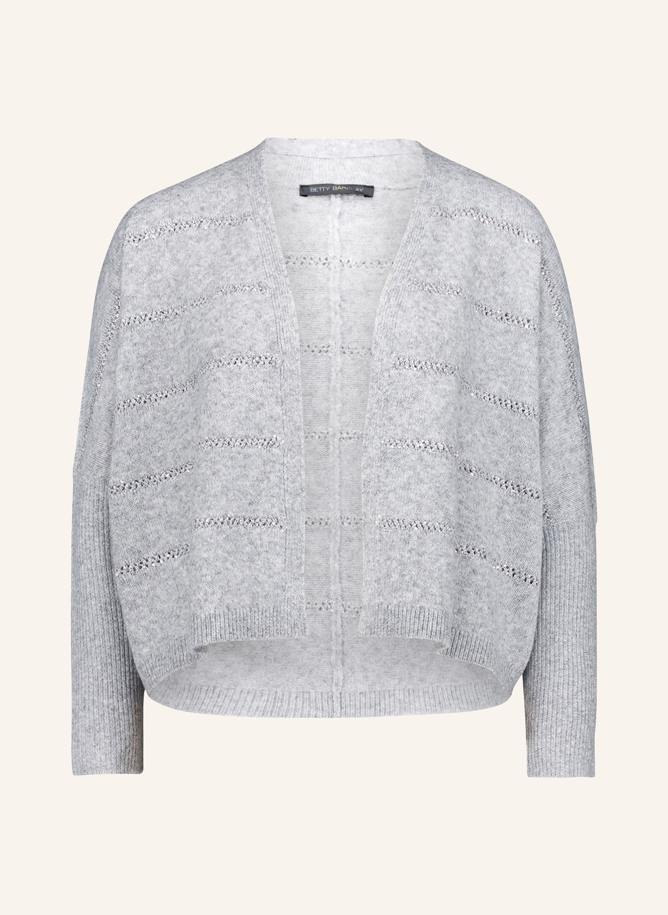 Betty Barclay Gebreid openvallend vest met pailletten: LICHTGRIJS / ZILVER