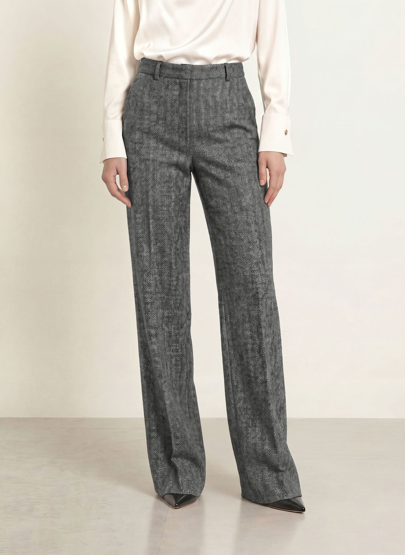 Max Mara STUDIO Marlenehose EDICOLA aus Jersey: SCHWARZ / GRAU / WEISS