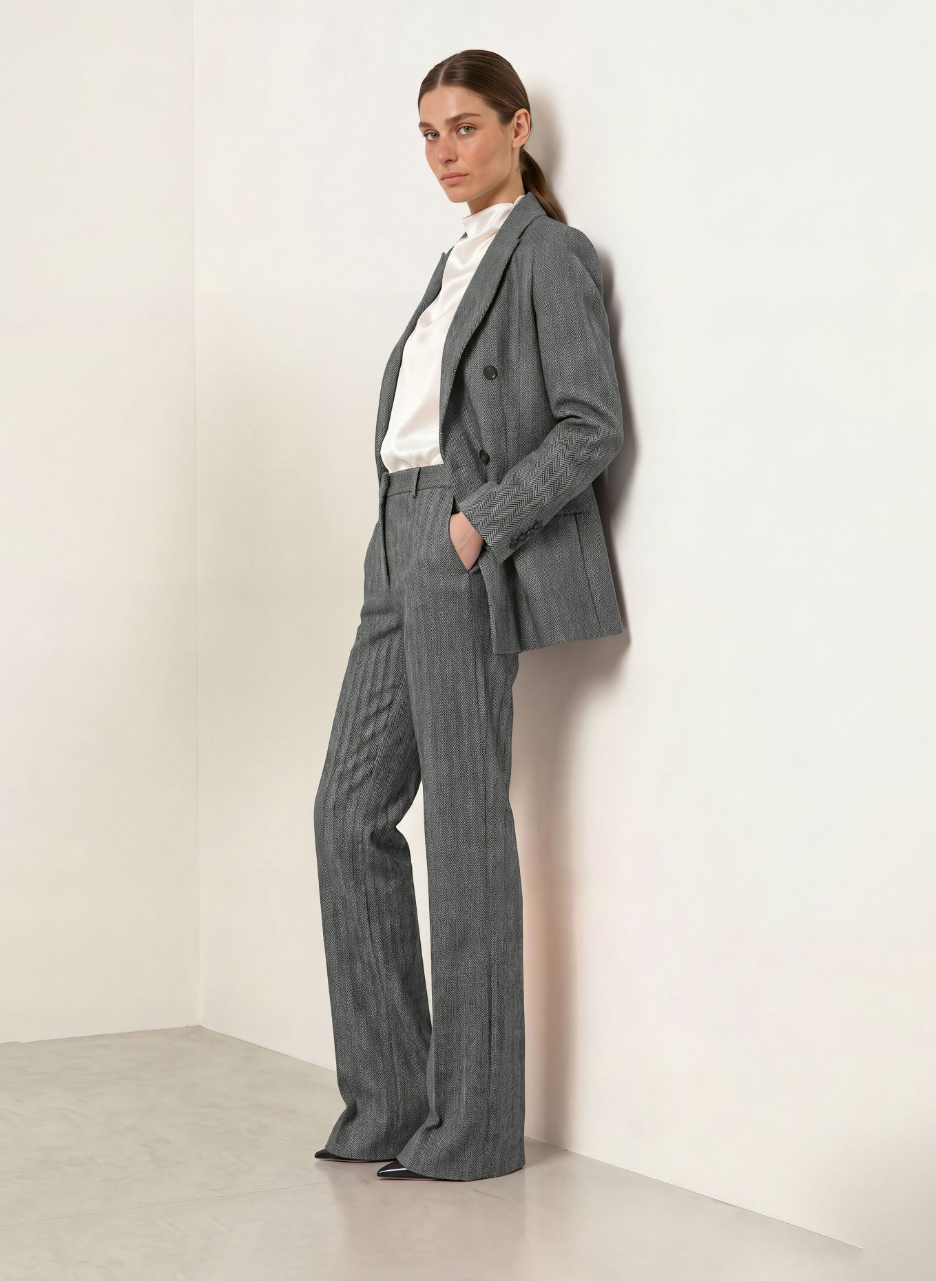 Max Mara STUDIO Marlenehose EDICOLA aus Jersey: SCHWARZ / GRAU / WEISS