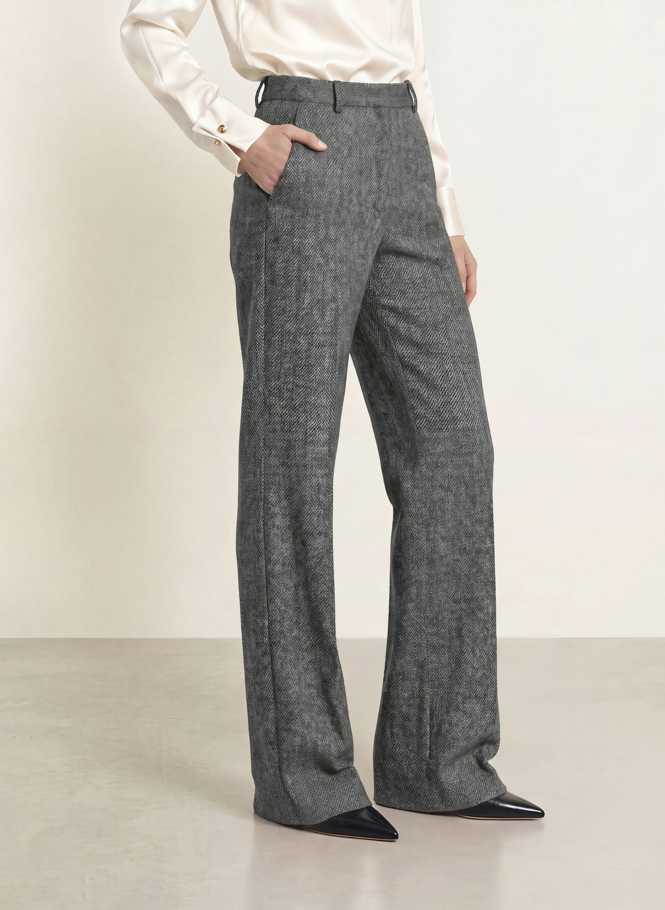 Max Mara STUDIO Marlenehose EDICOLA aus Jersey: SCHWARZ / GRAU / WEISS