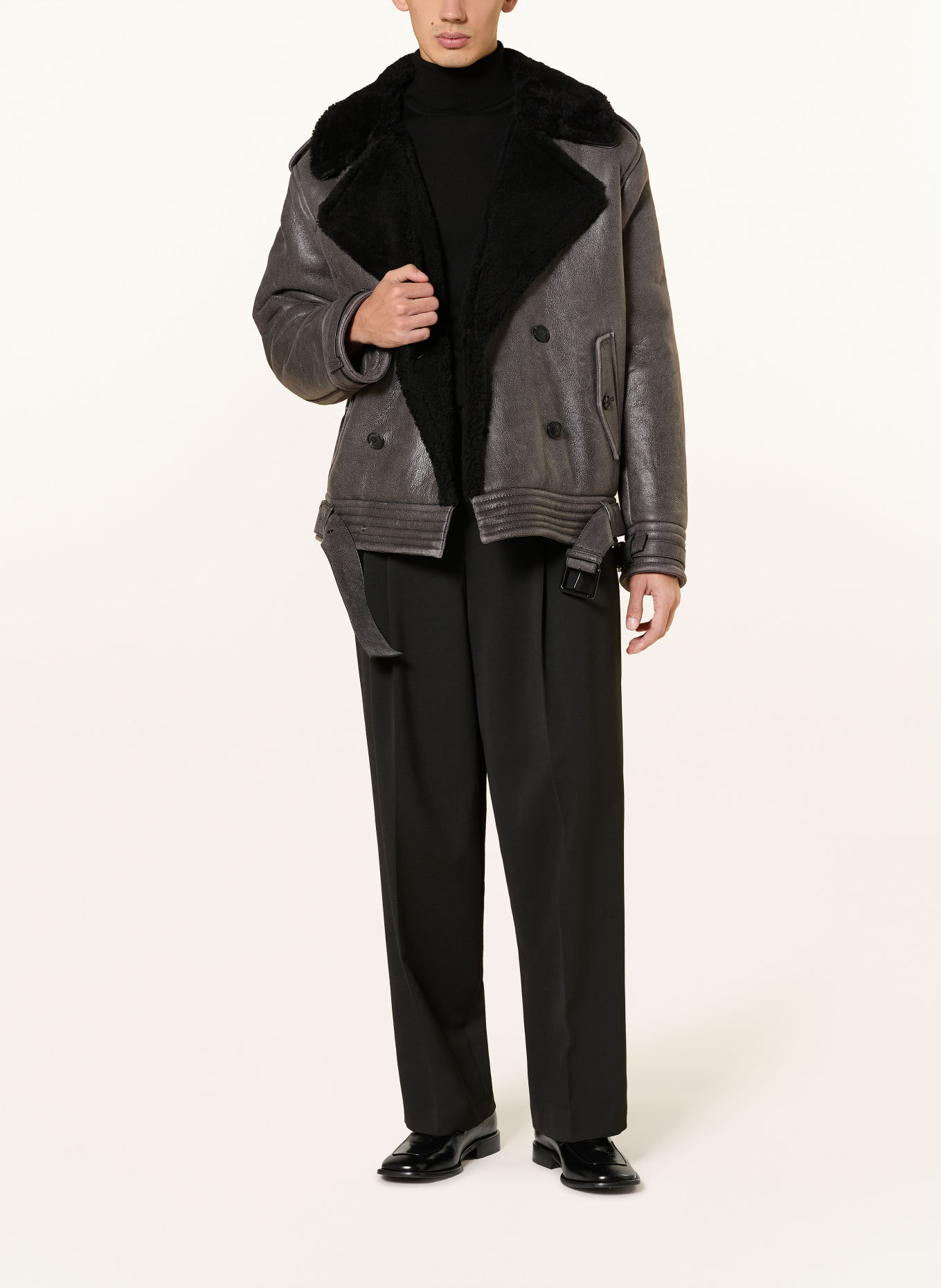 HUGO Lederjacke LEIF: SCHWARZ