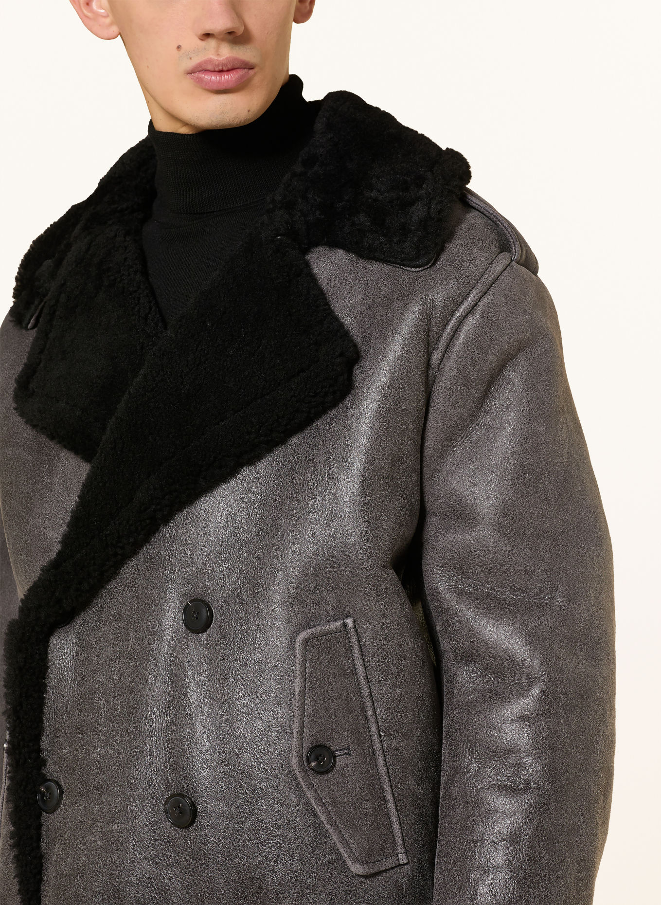HUGO Lederjacke LEIF: SCHWARZ