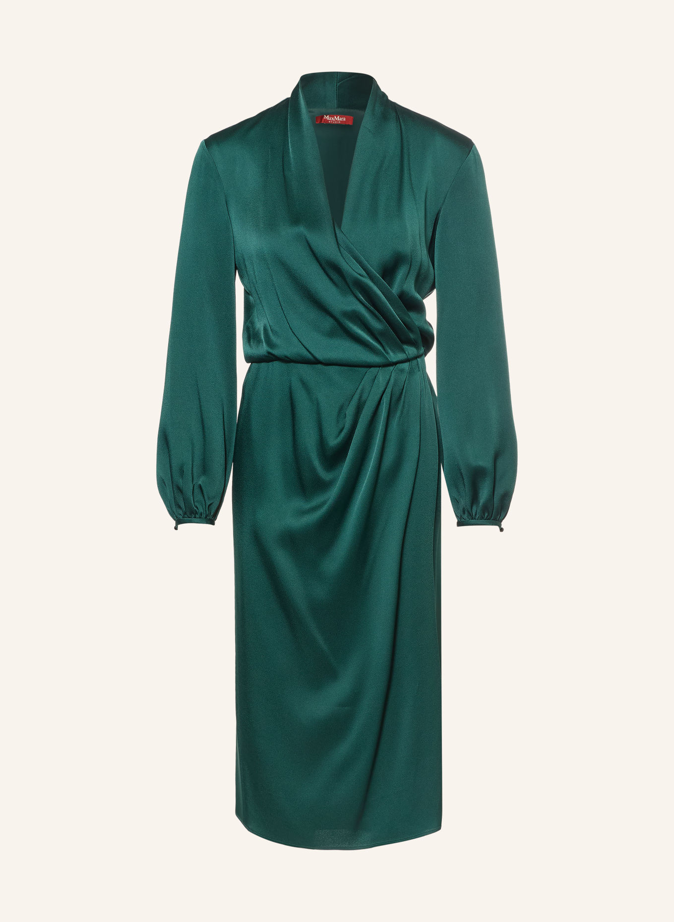 Max Mara STUDIO Wickelkleid MISS aus Satin: DUNKELGRÜN