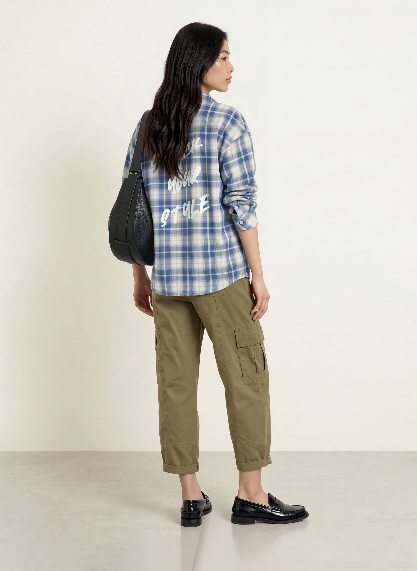 Emily VAN DEN BERGH Flanellen overhemdblouse: BLAUW / BEIGE / WIT