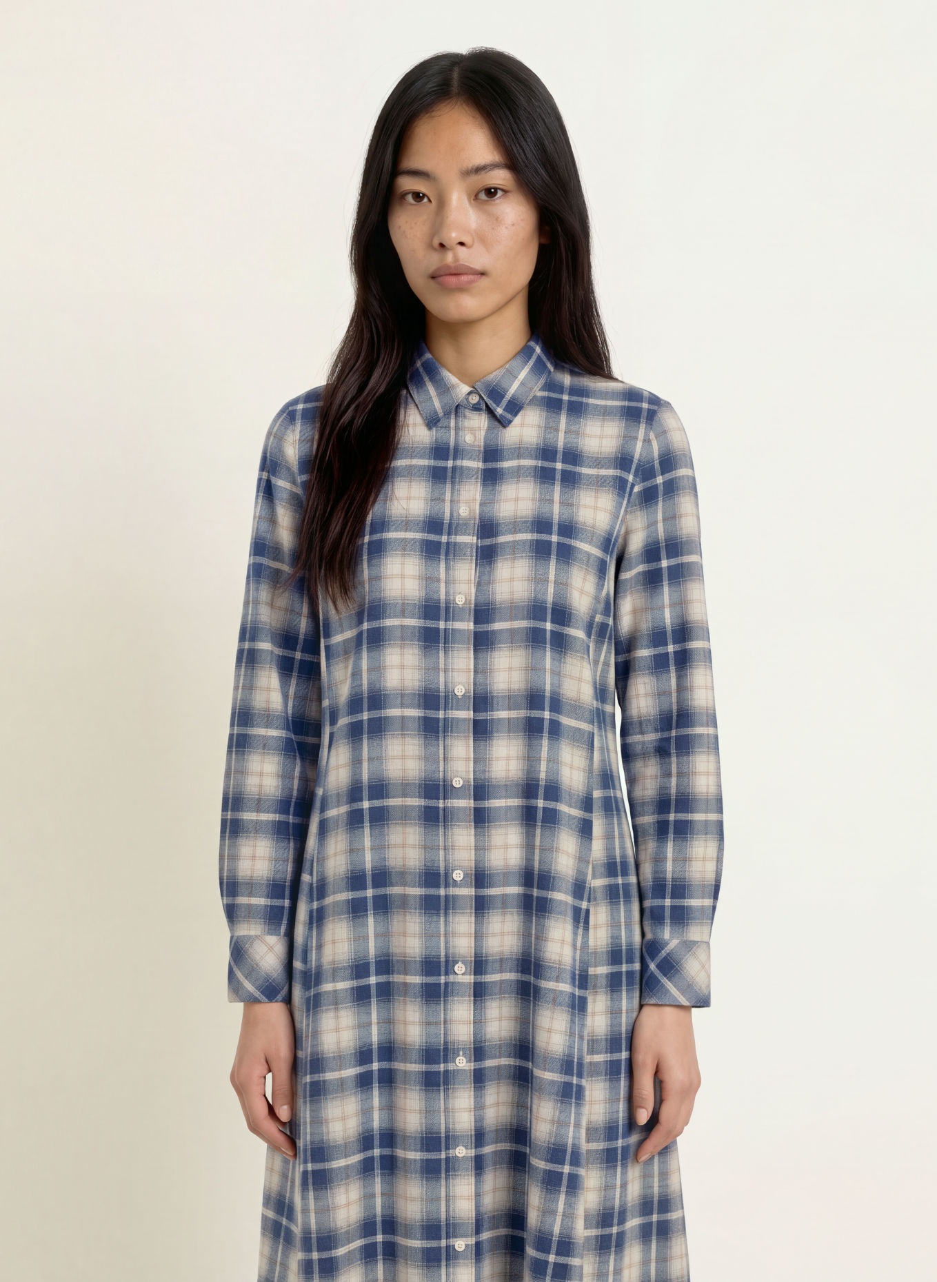 Emily VAN DEN BERGH Hemdblusenkleid: HELLBLAU / CAMEL / CREME