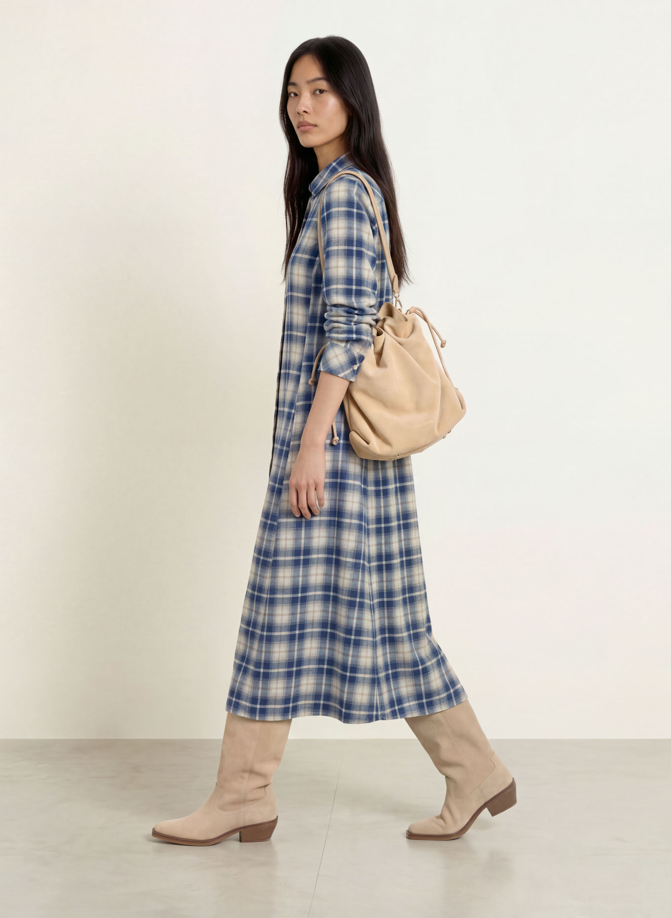Emily VAN DEN BERGH Hemdblusenkleid: HELLBLAU / CAMEL / CREME