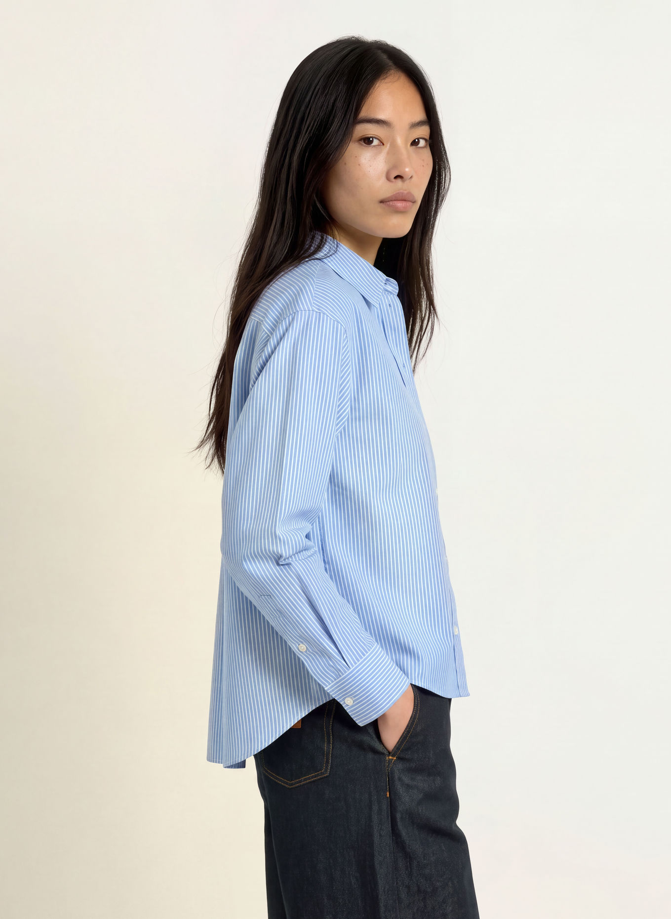 Emily VAN DEN BERGH Overhemdblouse: LICHTBLAUW / WIT