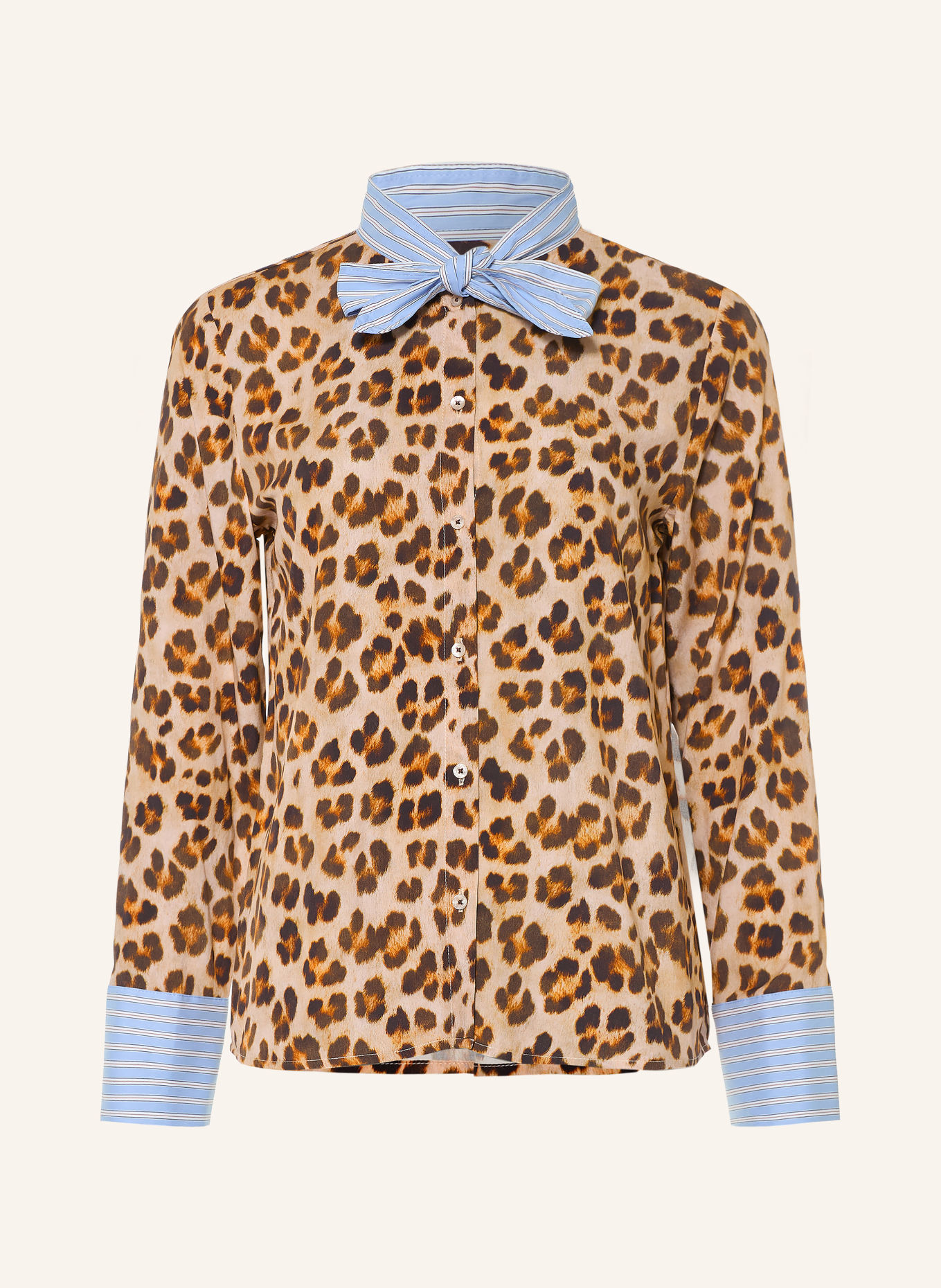 Emily VAN DEN BERGH Strikblouse in een mix van materialen: CAMEL / MARRON FONCÉ / LICHTBLAUW