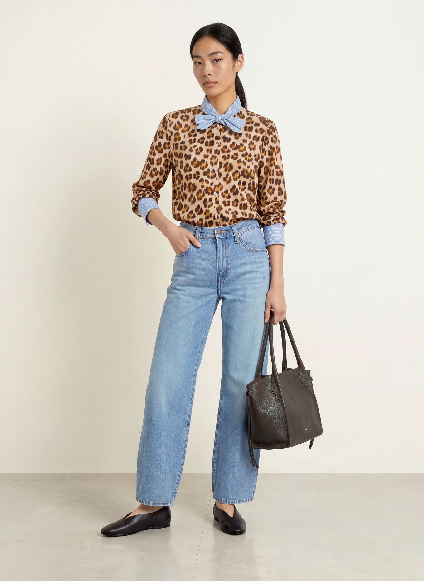 Emily VAN DEN BERGH Strikblouse in een mix van materialen: CAMEL / MARRON FONCÉ / LICHTBLAUW