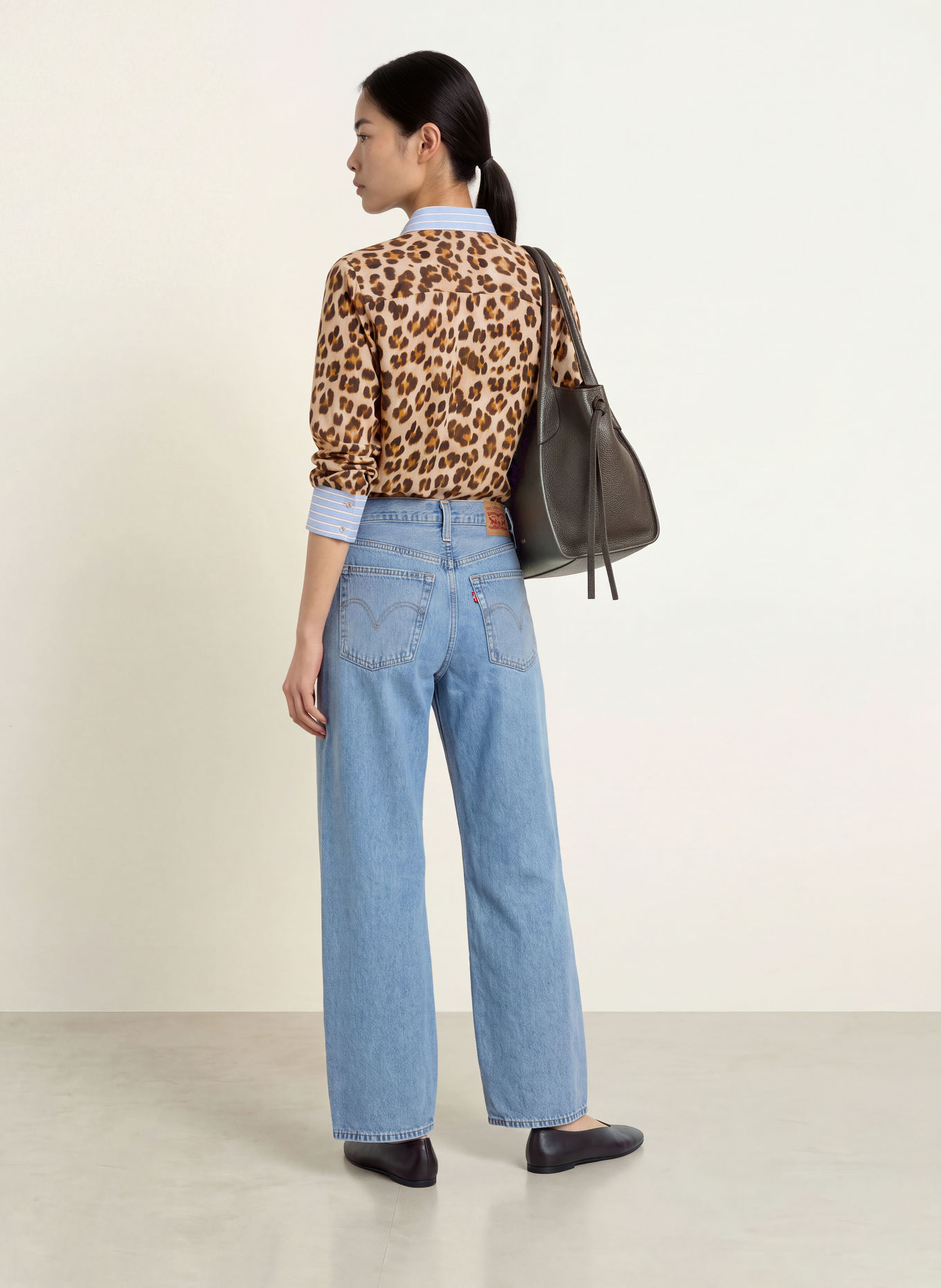 Emily VAN DEN BERGH Strikblouse in een mix van materialen: CAMEL / MARRON FONCÉ / LICHTBLAUW