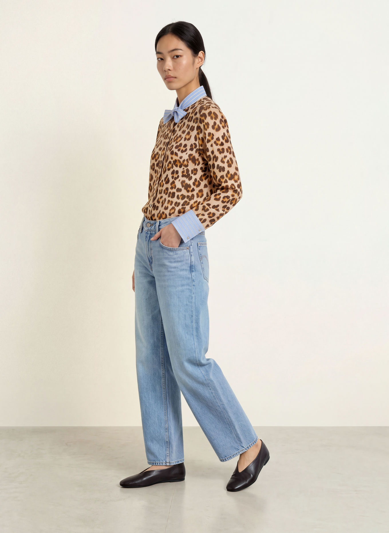 Emily VAN DEN BERGH Strikblouse in een mix van materialen: CAMEL / MARRON FONCÉ / LICHTBLAUW