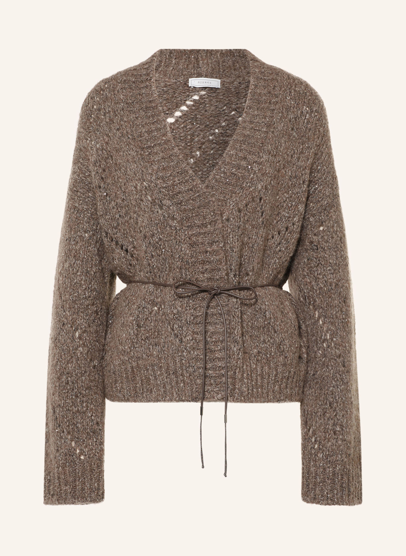 PESERICO Strickjacke mit Alpaka und Pailletten: BRAUN