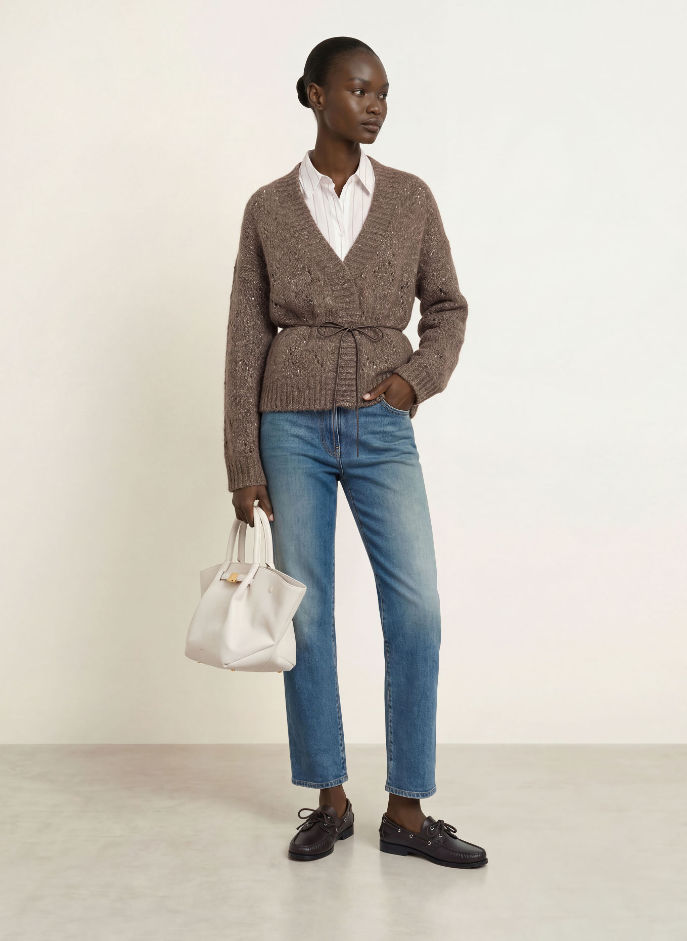 PESERICO Strickjacke mit Alpaka und Pailletten: BRAUN