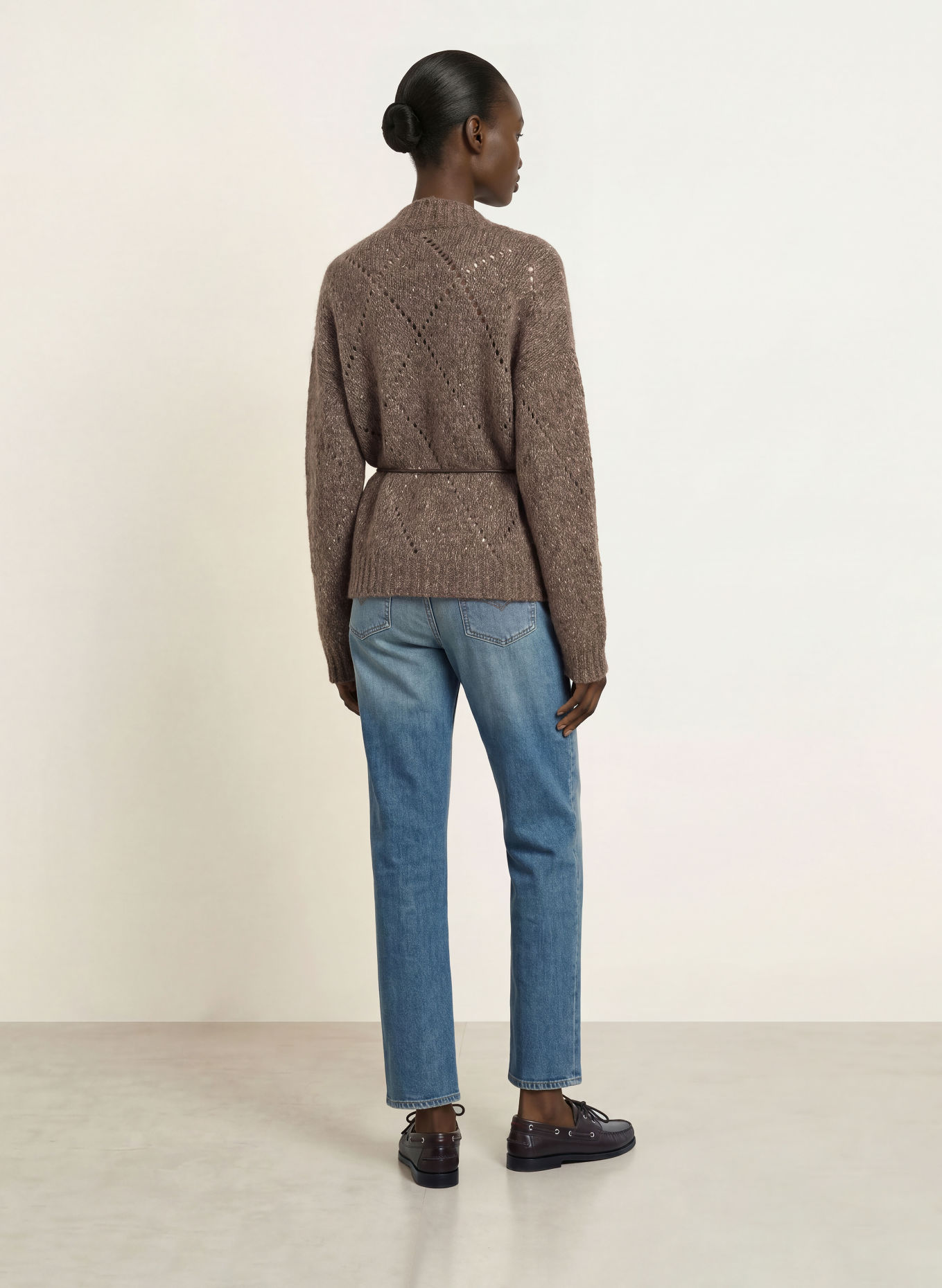 PESERICO Strickjacke mit Alpaka und Pailletten: BRAUN