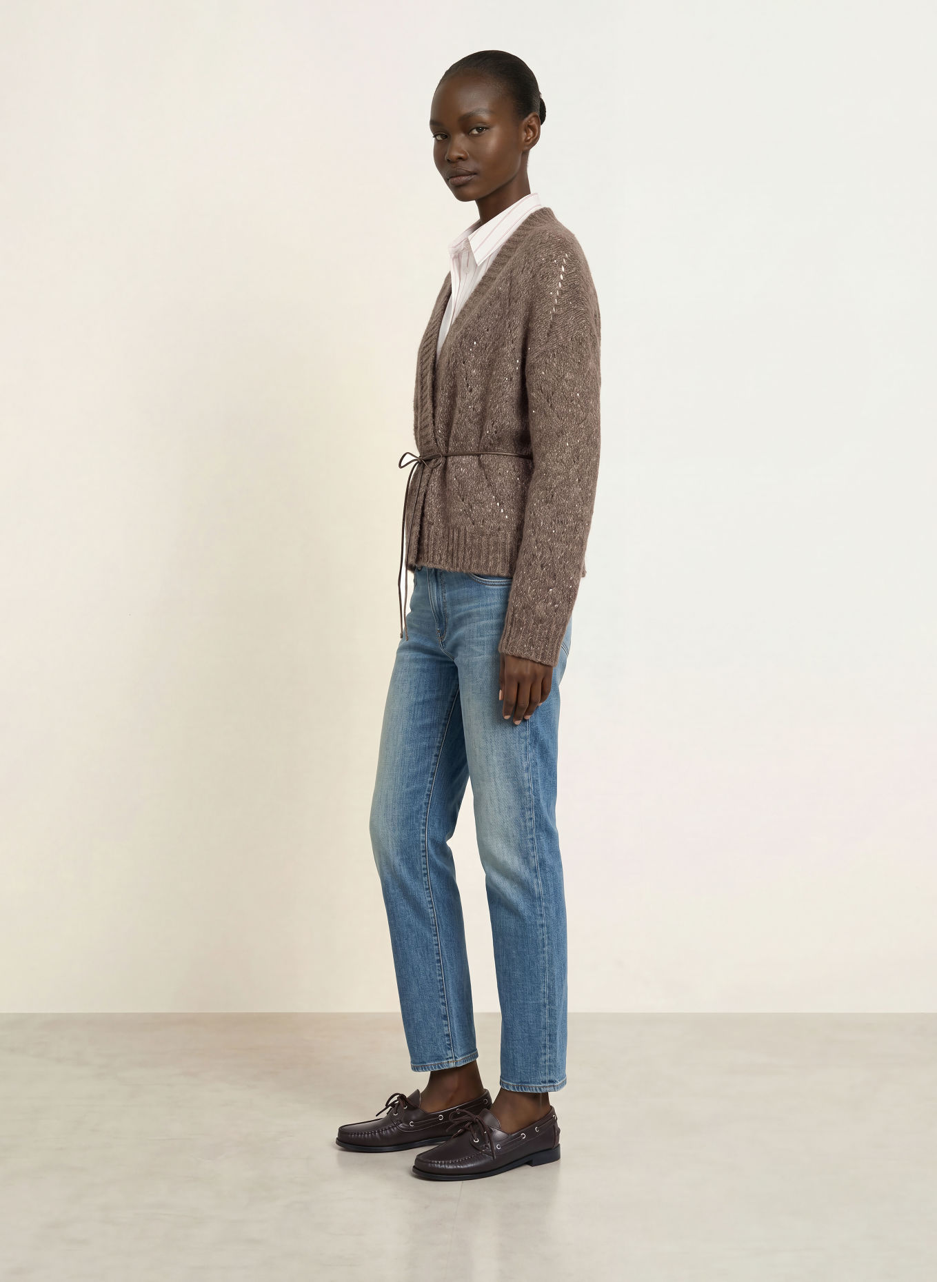 PESERICO Strickjacke mit Alpaka und Pailletten: BRAUN