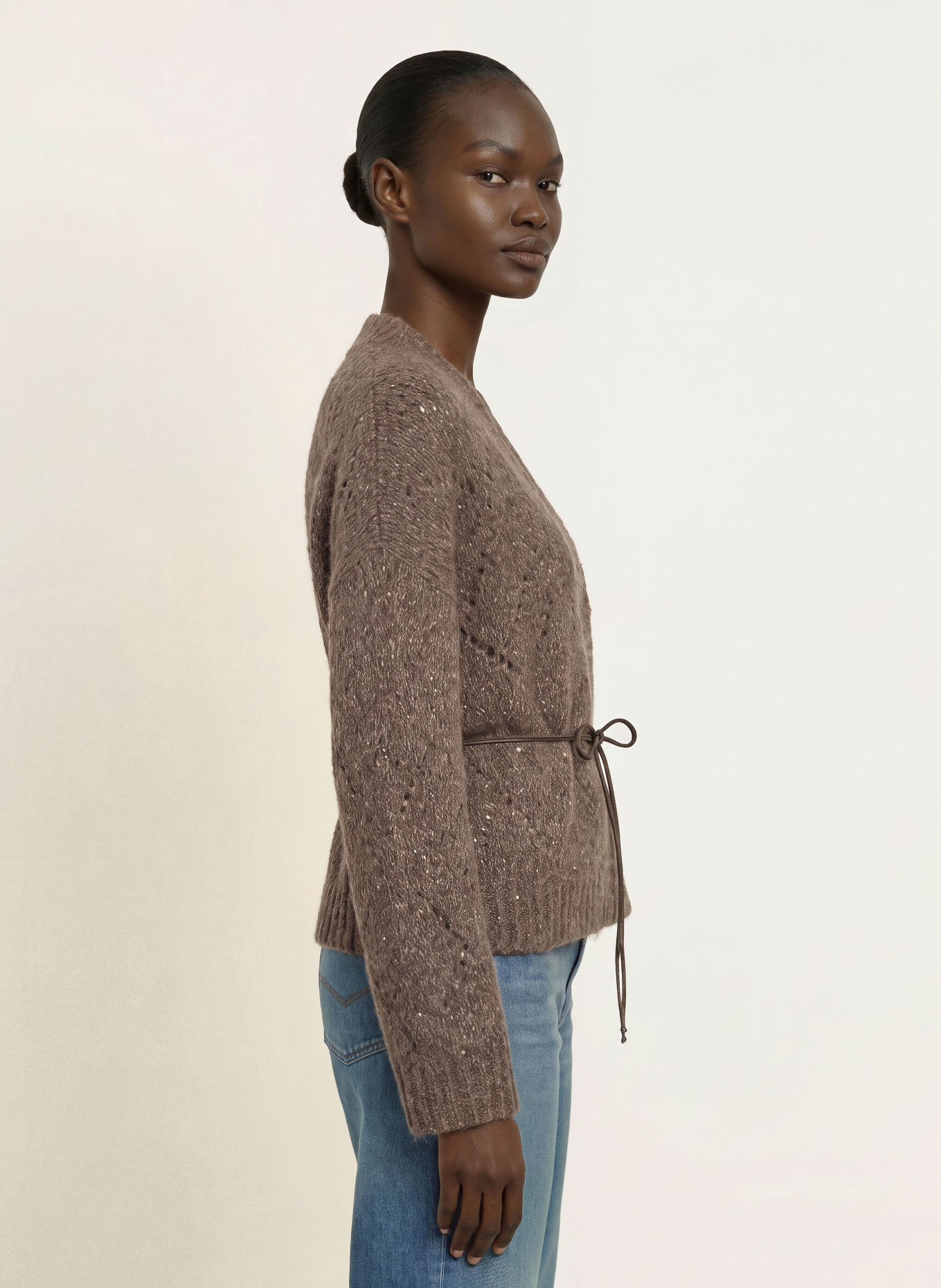 PESERICO Strickjacke mit Alpaka und Pailletten: BRAUN