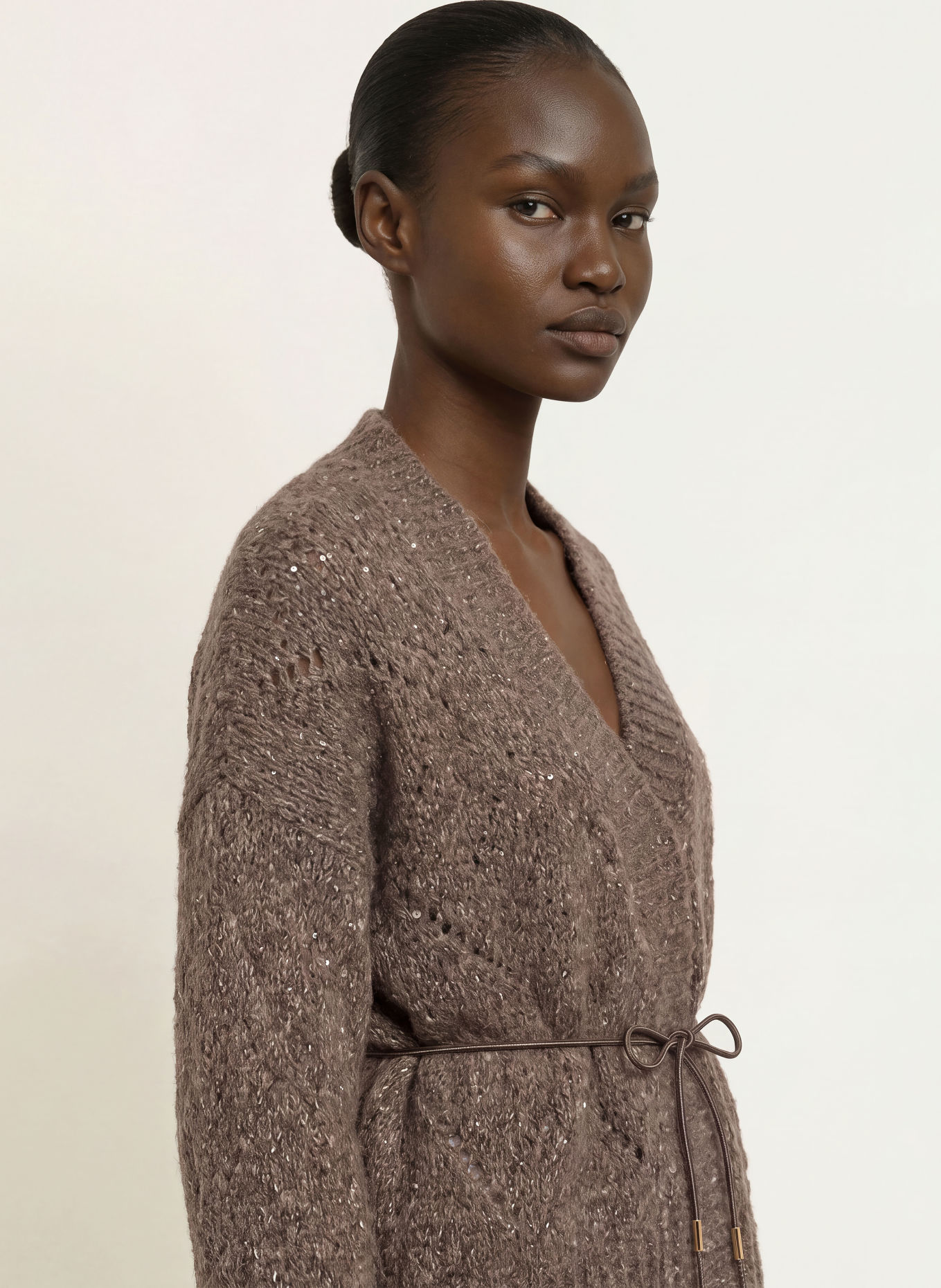 PESERICO Strickjacke mit Alpaka und Pailletten: BRAUN