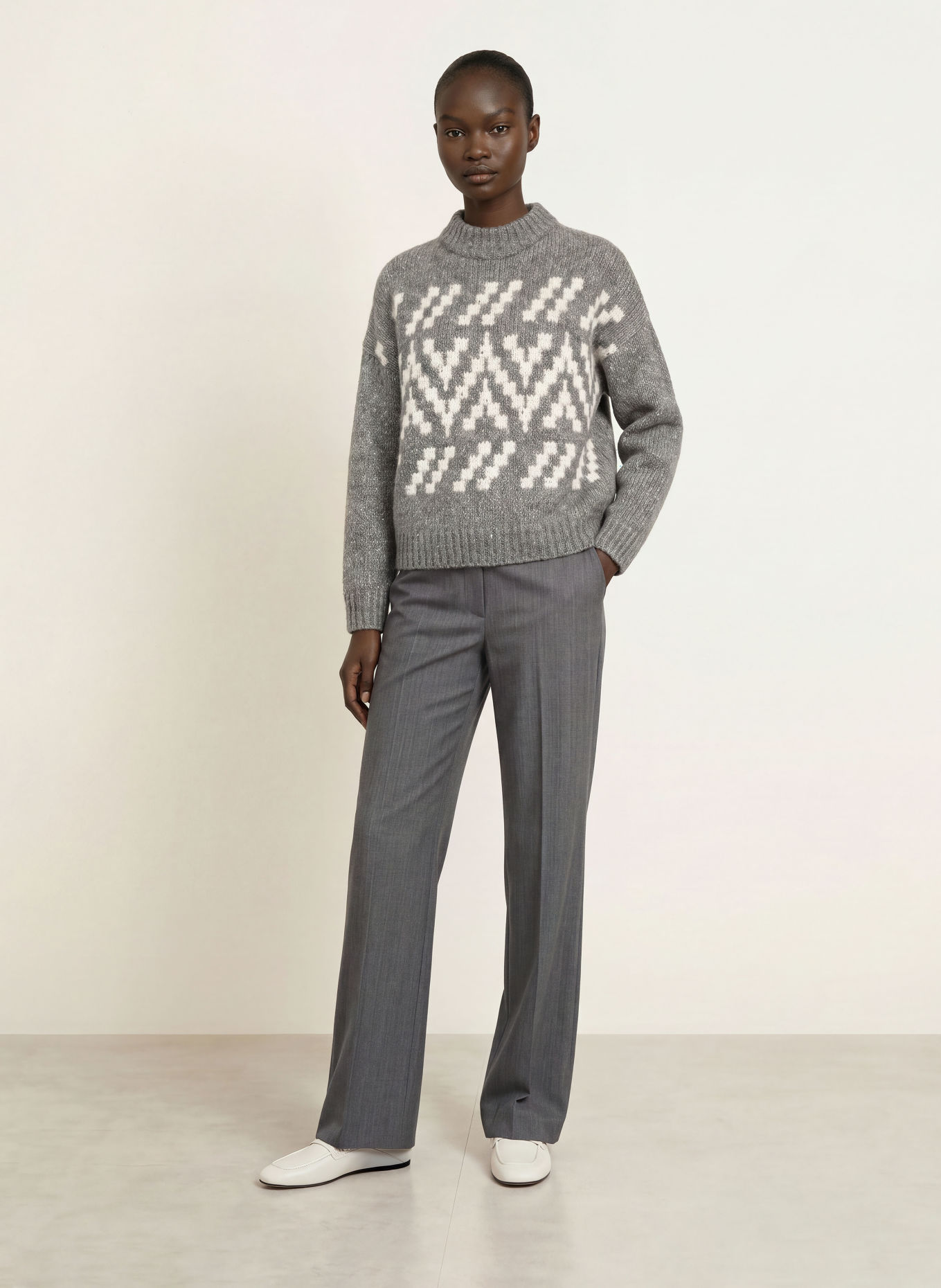PESERICO Pullover med alpaka og pailletter: GRÅ / ECRU