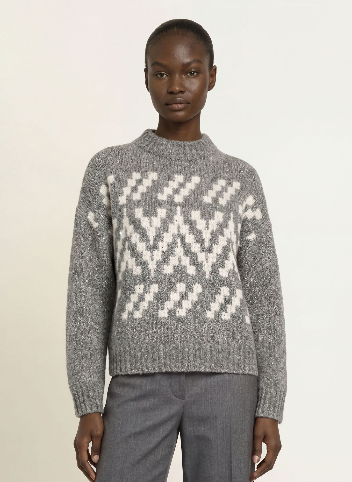 PESERICO Pullover med alpaka og pailletter: GRÅ / ECRU