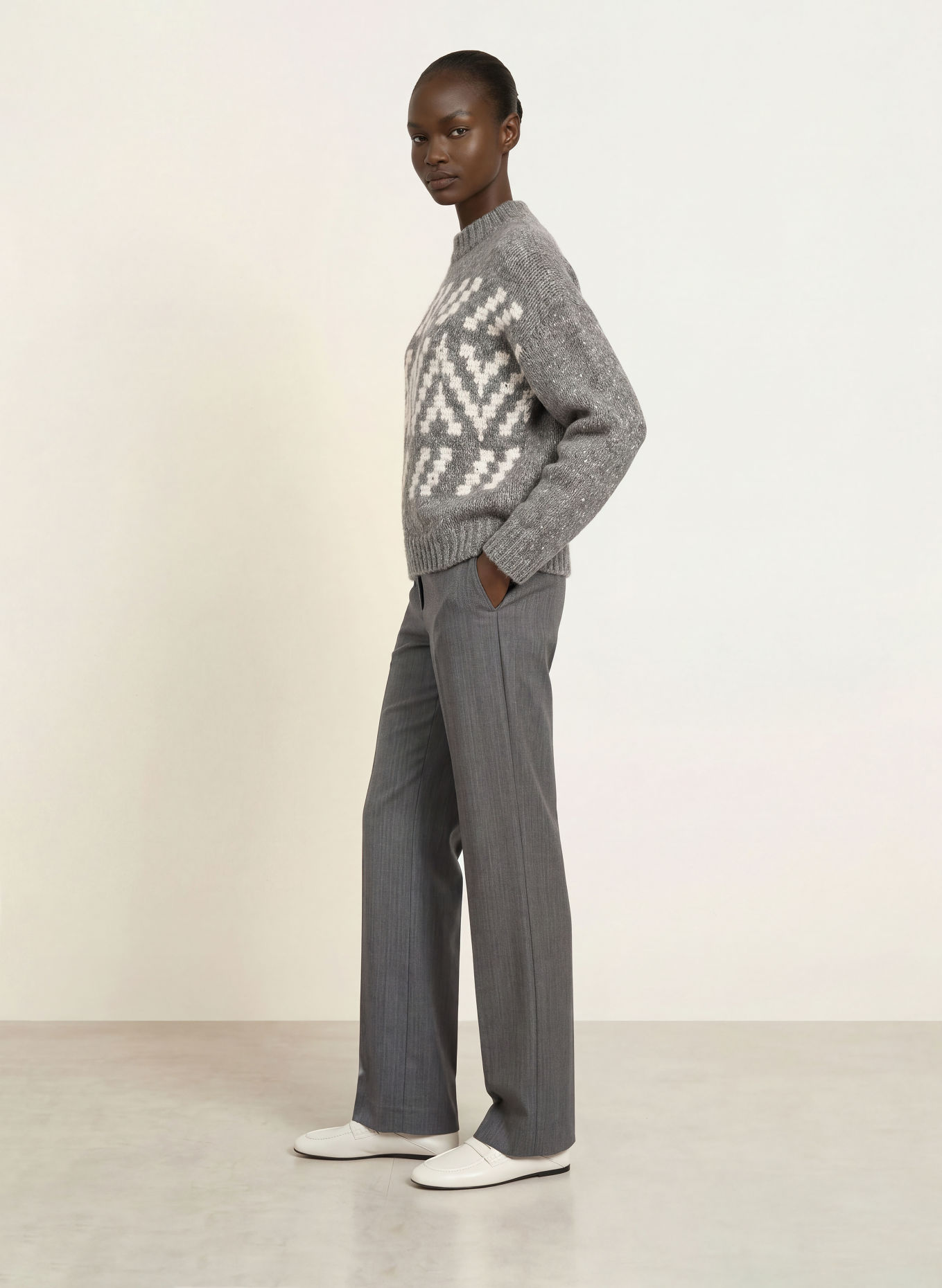 PESERICO Pullover med alpaka og pailletter: GRÅ / ECRU