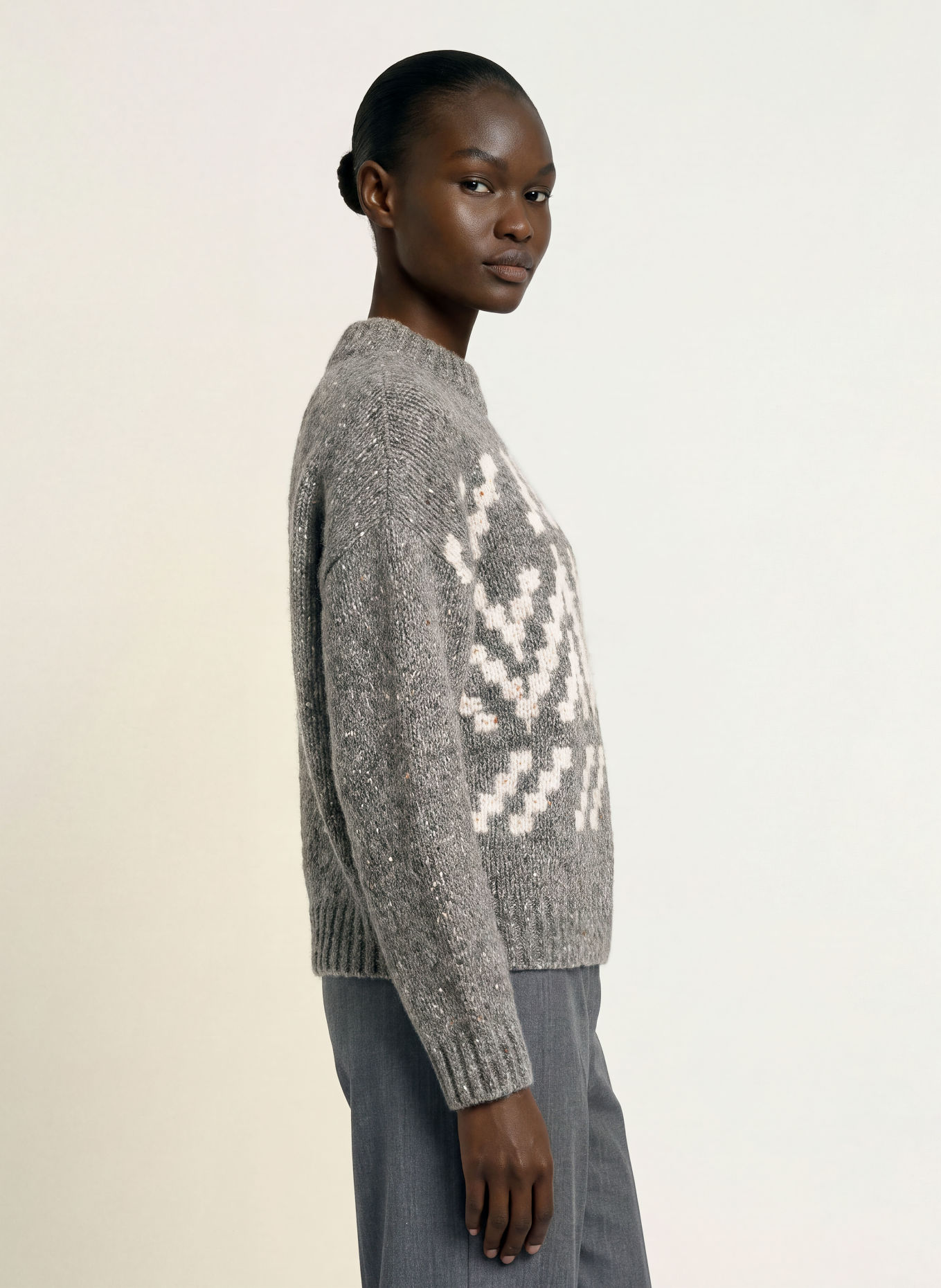 PESERICO Pullover med alpaka og pailletter: GRÅ / ECRU