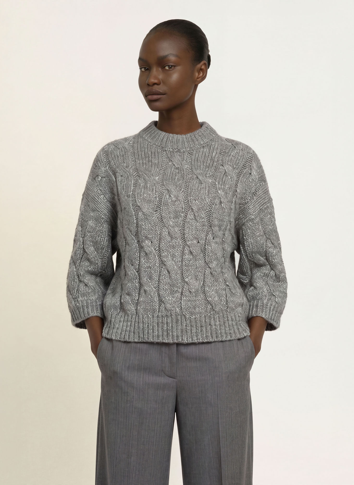 PESERICO Pullover med alpaka og pailletter: MØRKEGRÅ
