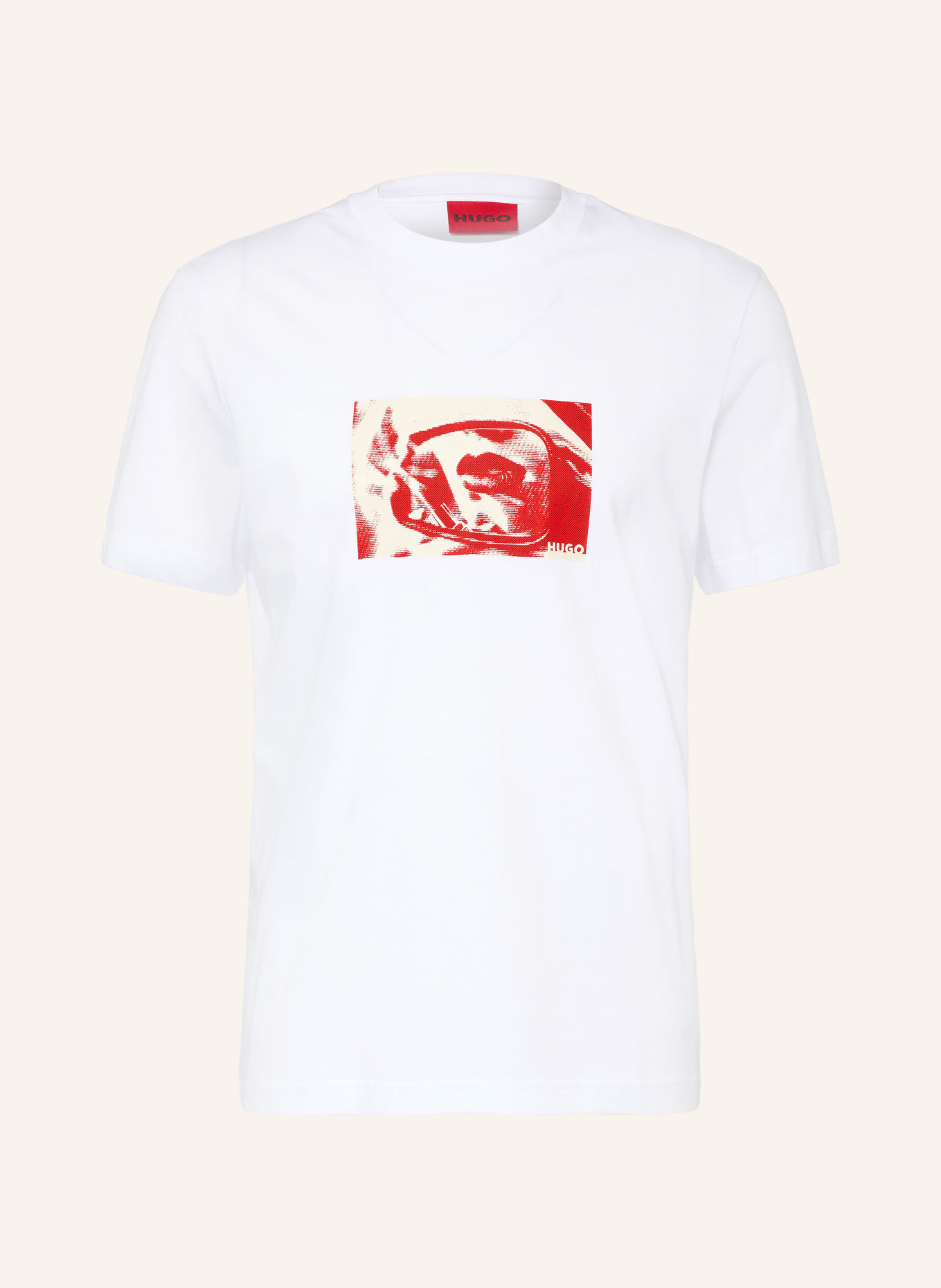 HUGO DIROM T-shirt: WHITE / BEIGE / RED