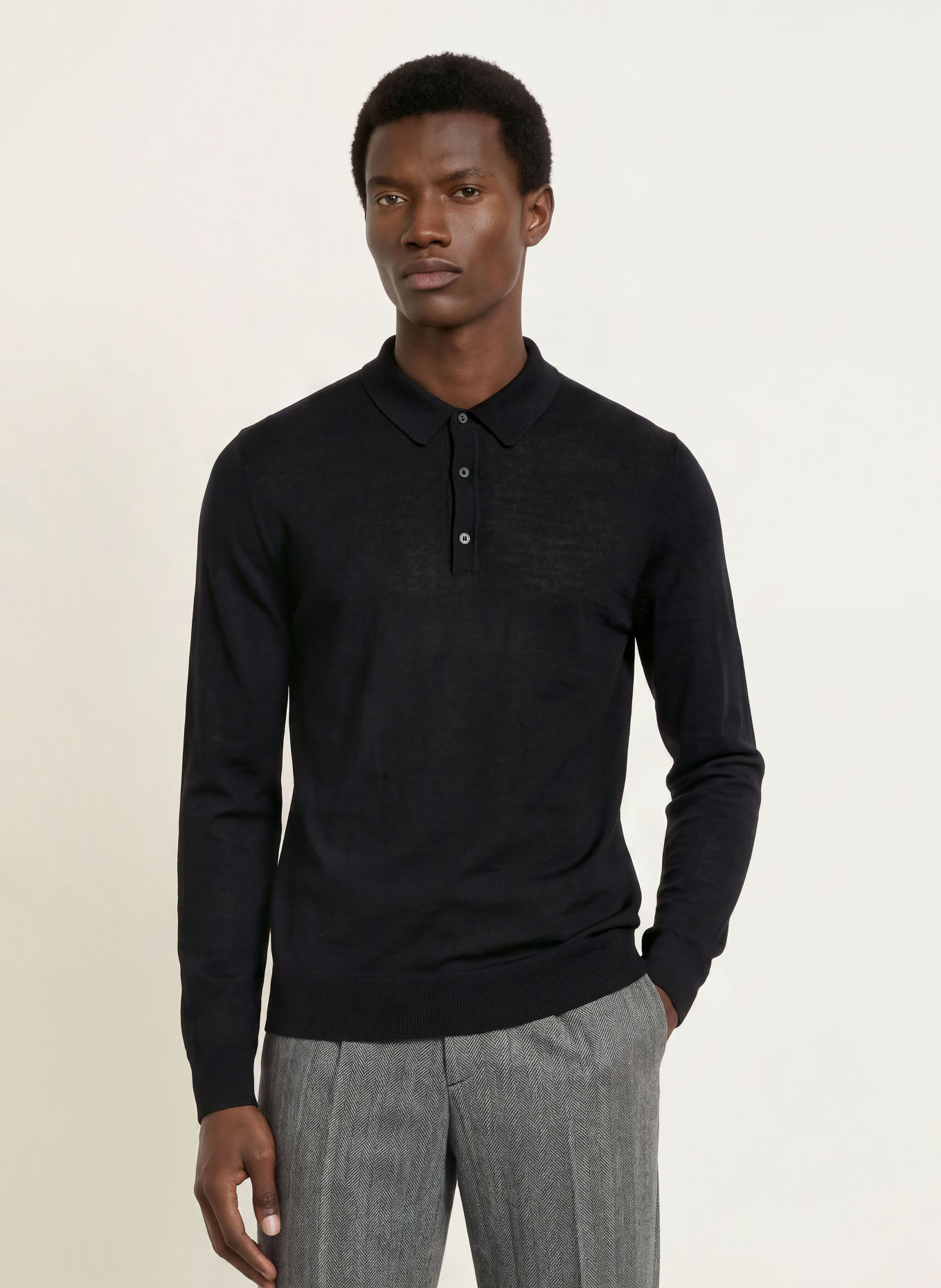 HUGO Strick-Poloshirt SAN PORTER: SCHWARZ