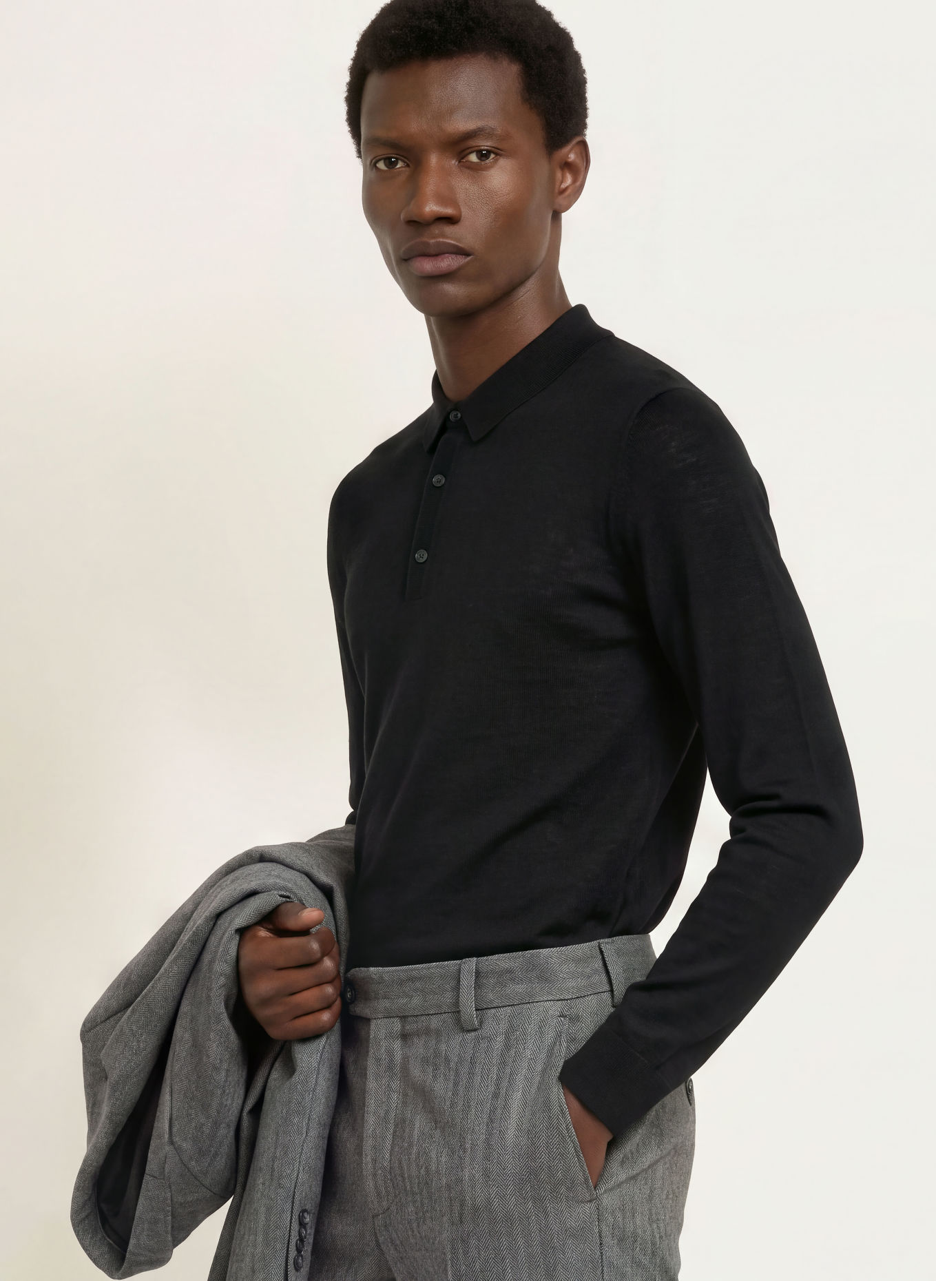 HUGO Strick-Poloshirt SAN PORTER: SCHWARZ