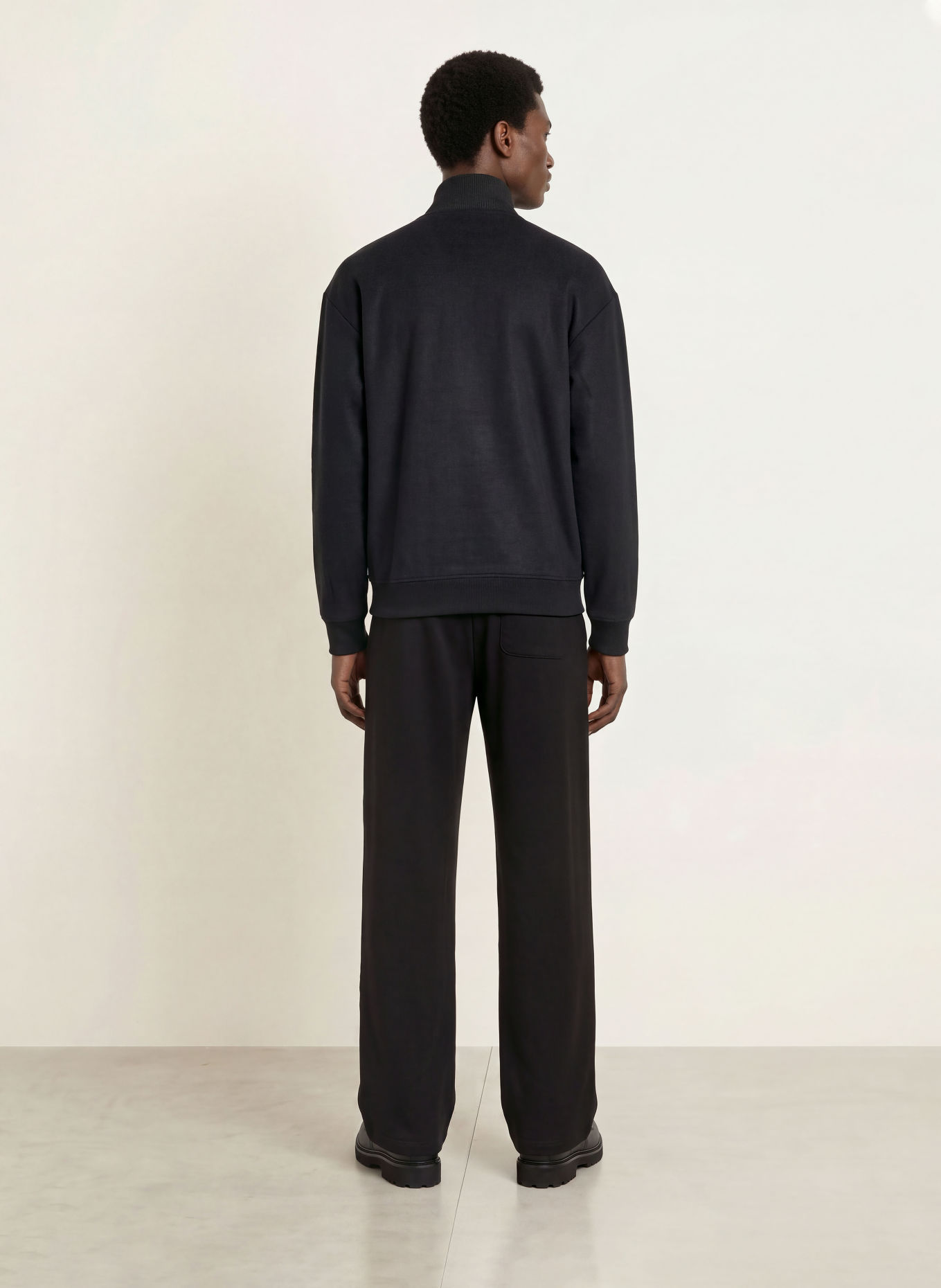 HUGO Fleece-Troyer DERENZIP im Materialmix: SCHWARZ