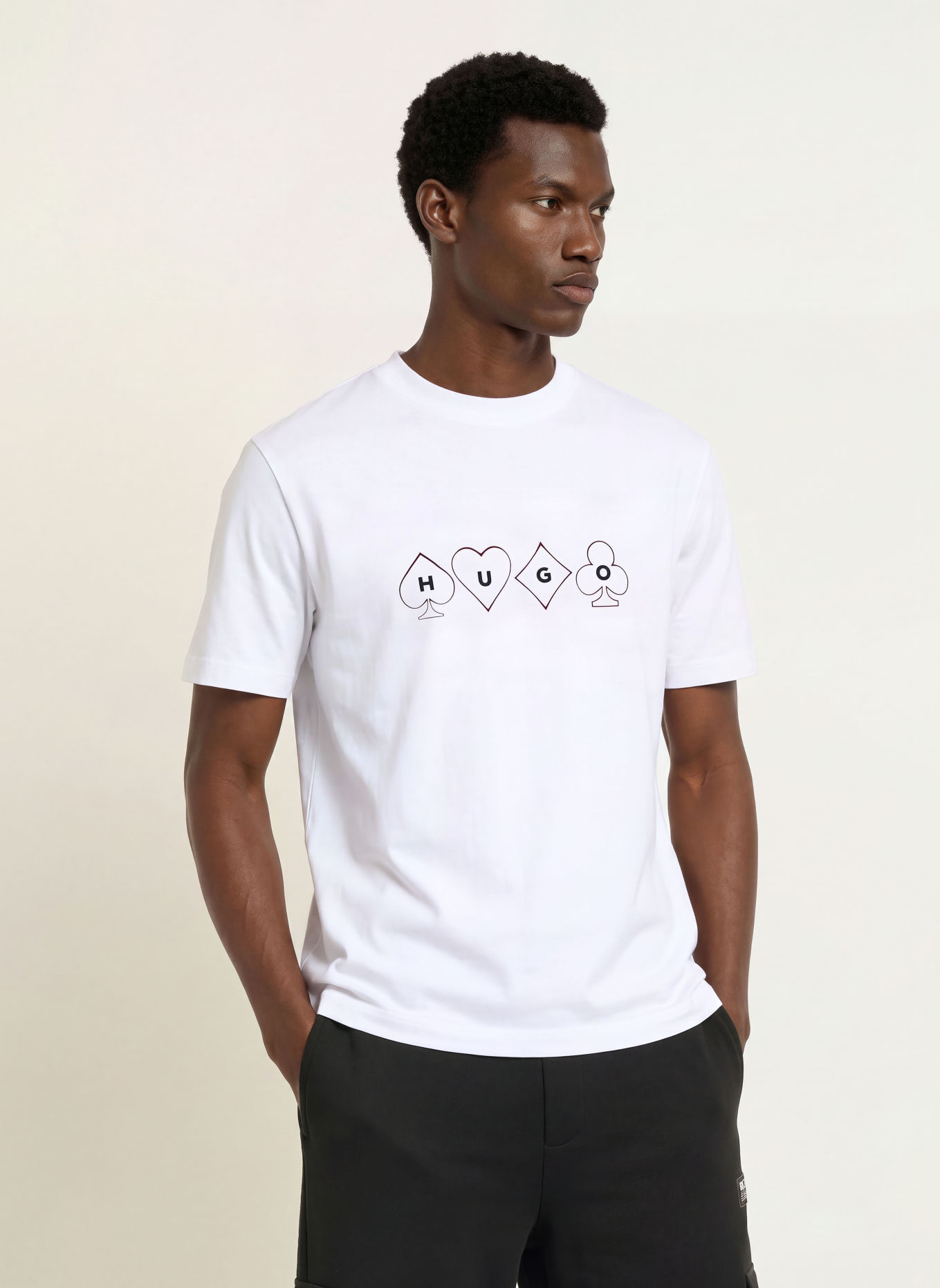 HUGO DOUDI T-shirt: WHITE / DARK RED