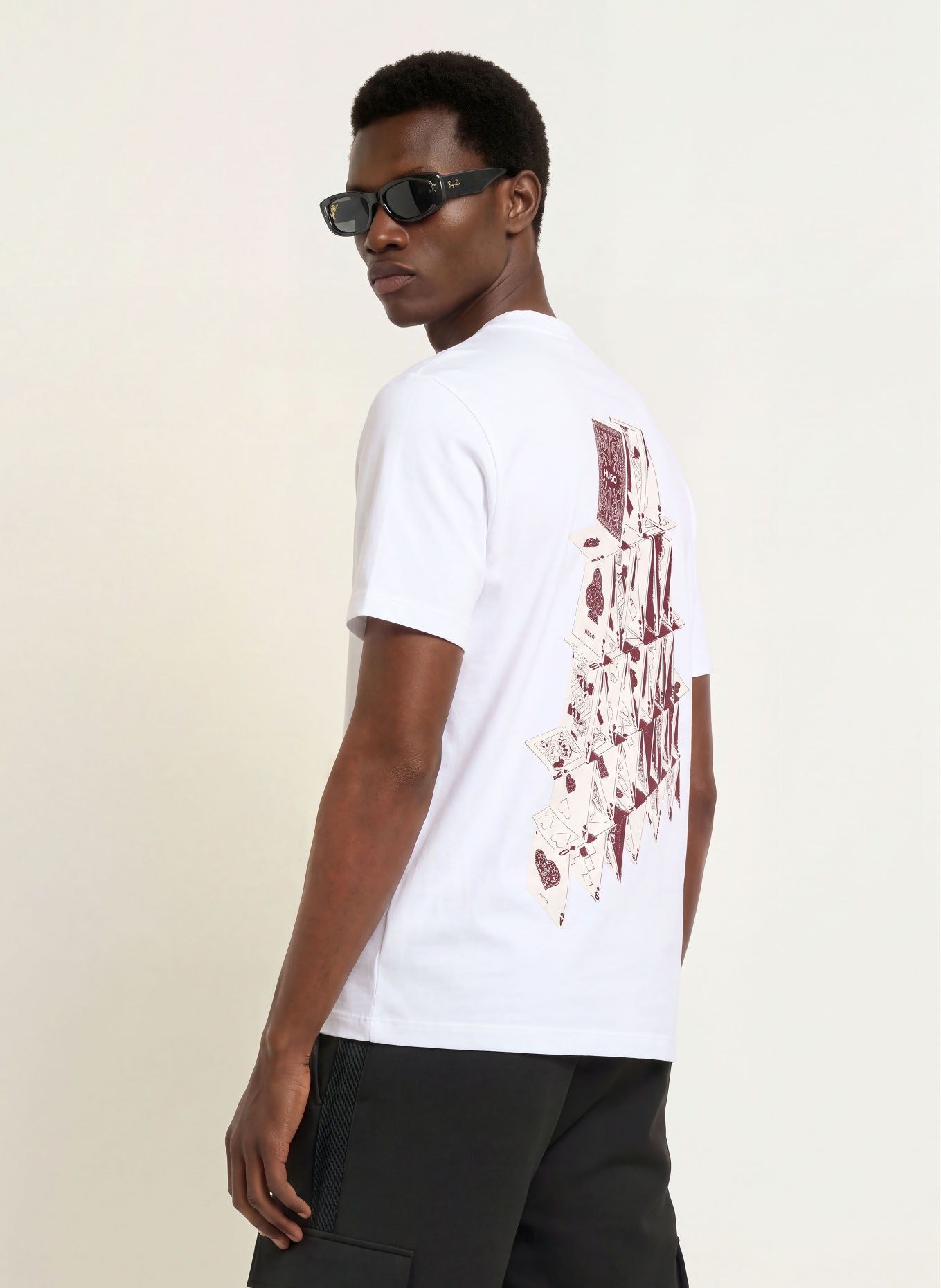 HUGO DOUDI T-shirt: WHITE / DARK RED