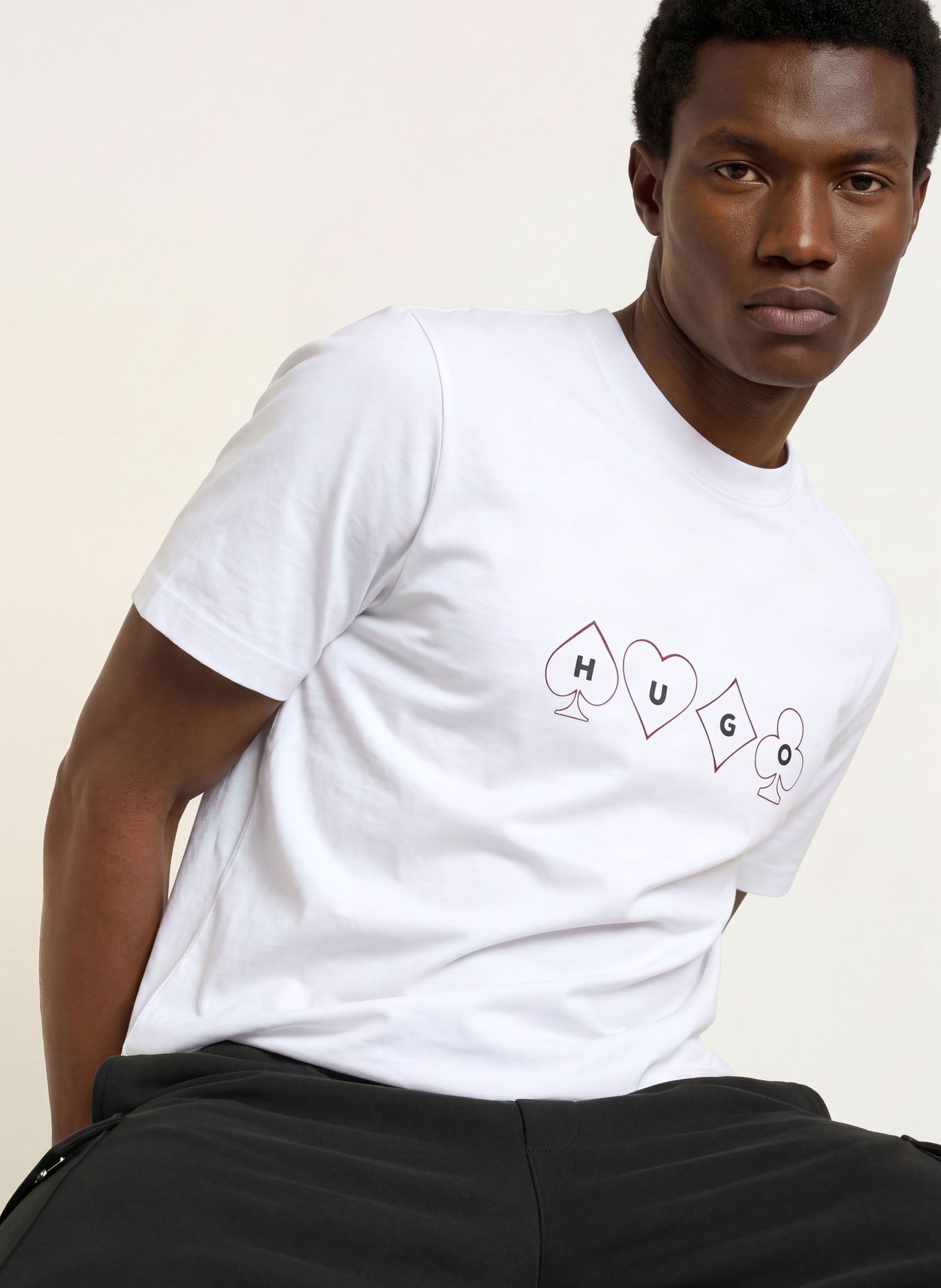 HUGO DOUDI T-shirt: WHITE / DARK RED