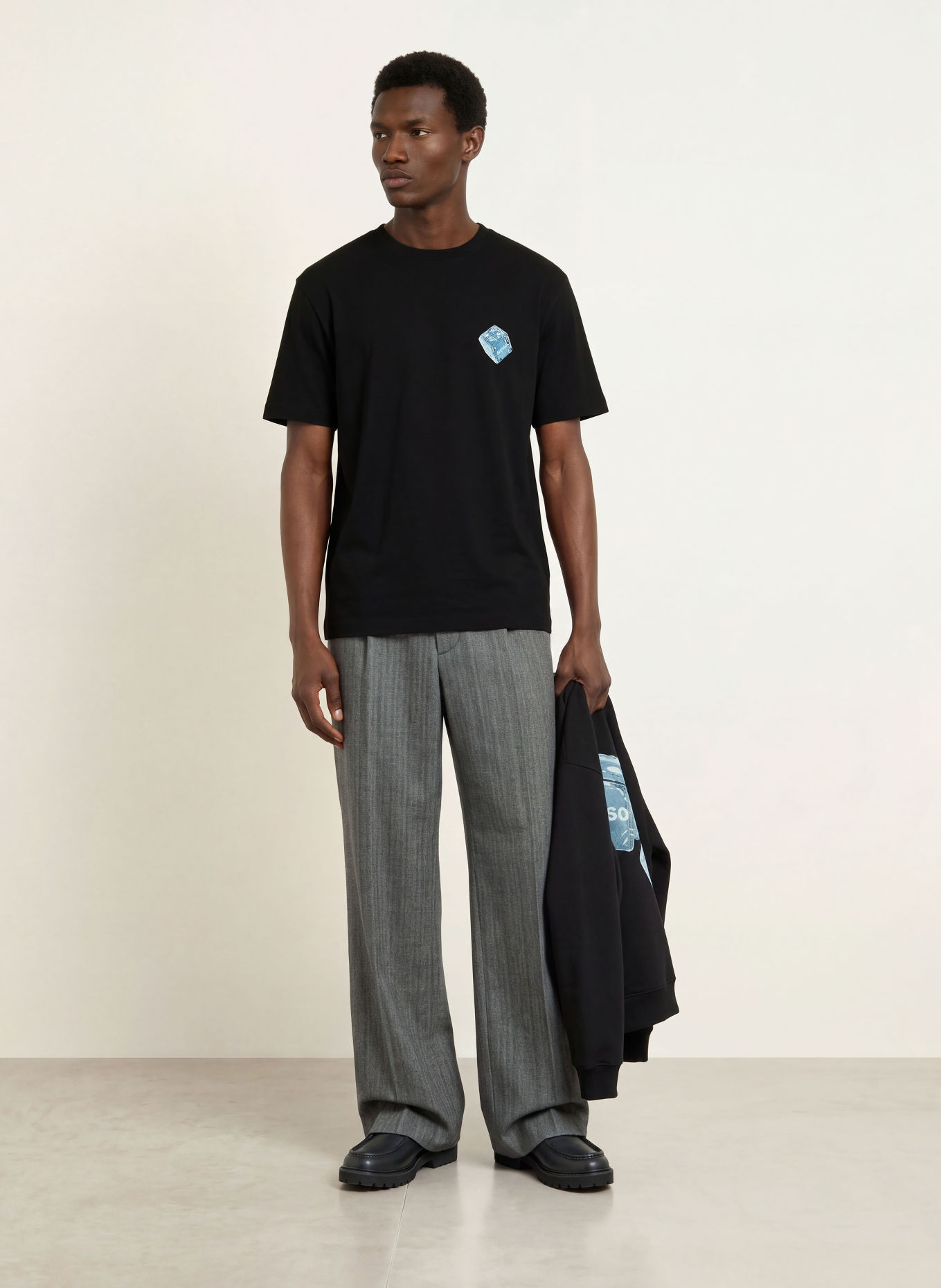 HUGO T-shirt DOUDI: ZWART / BLAUWGRIJS