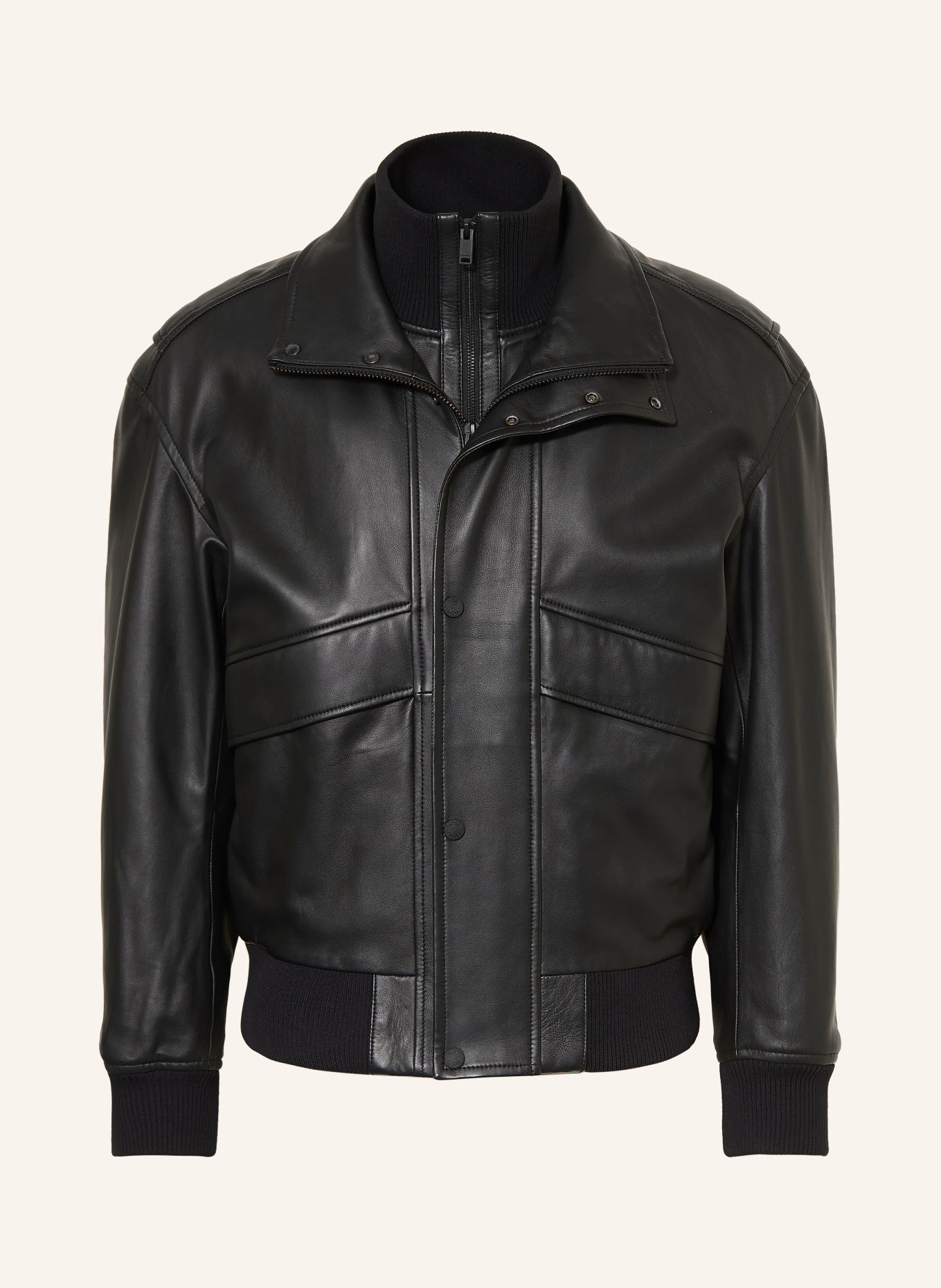 BOSS Läderblouson JOLIGHTS: SVART