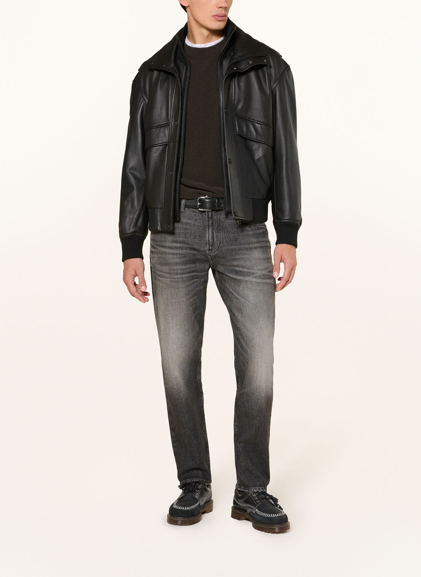 BOSS Läderblouson JOLIGHTS: SVART