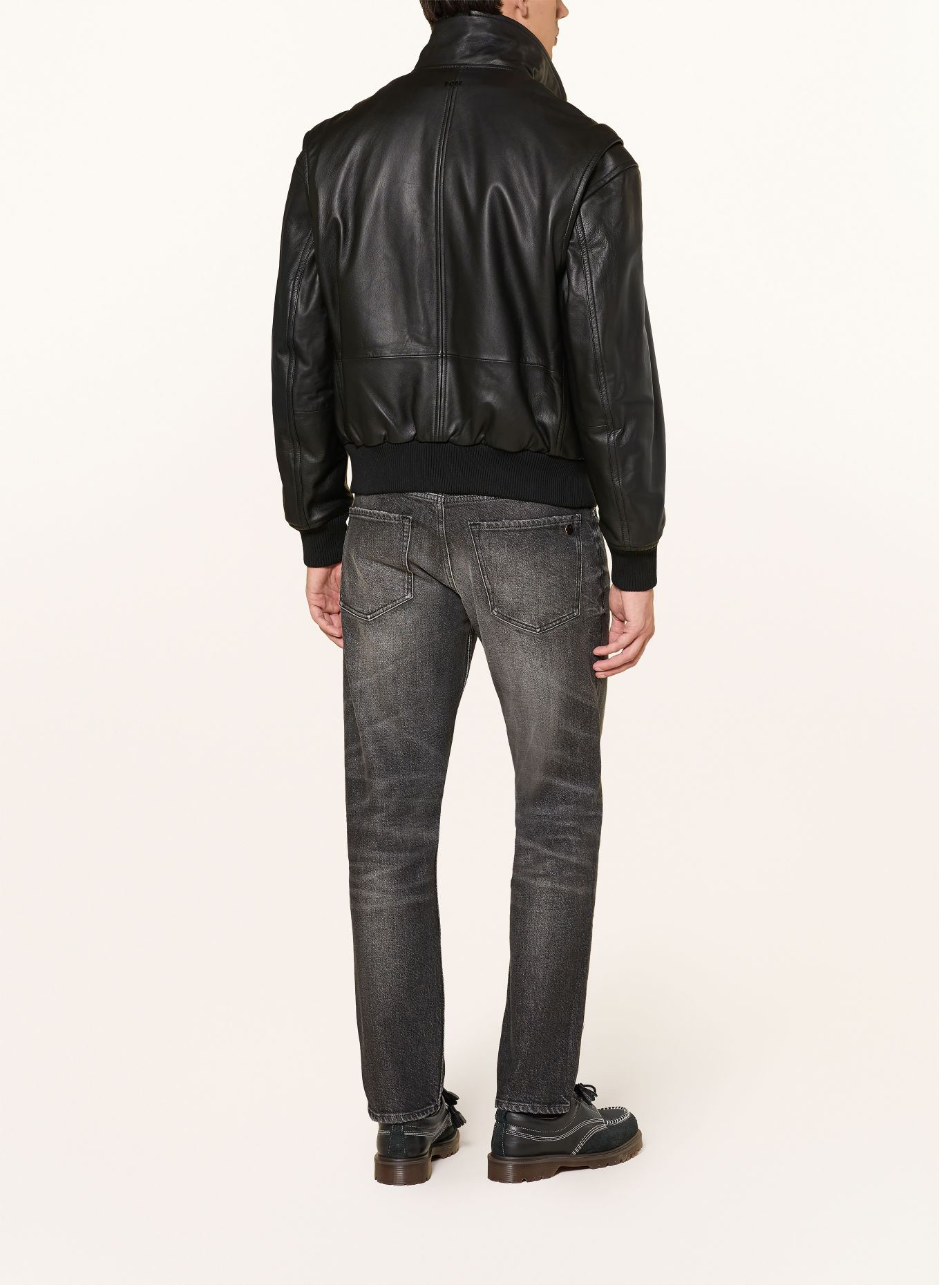 BOSS Läderblouson JOLIGHTS: SVART