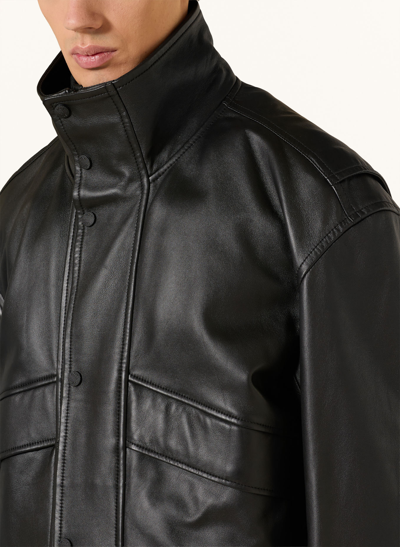 BOSS Läderblouson JOLIGHTS: SVART