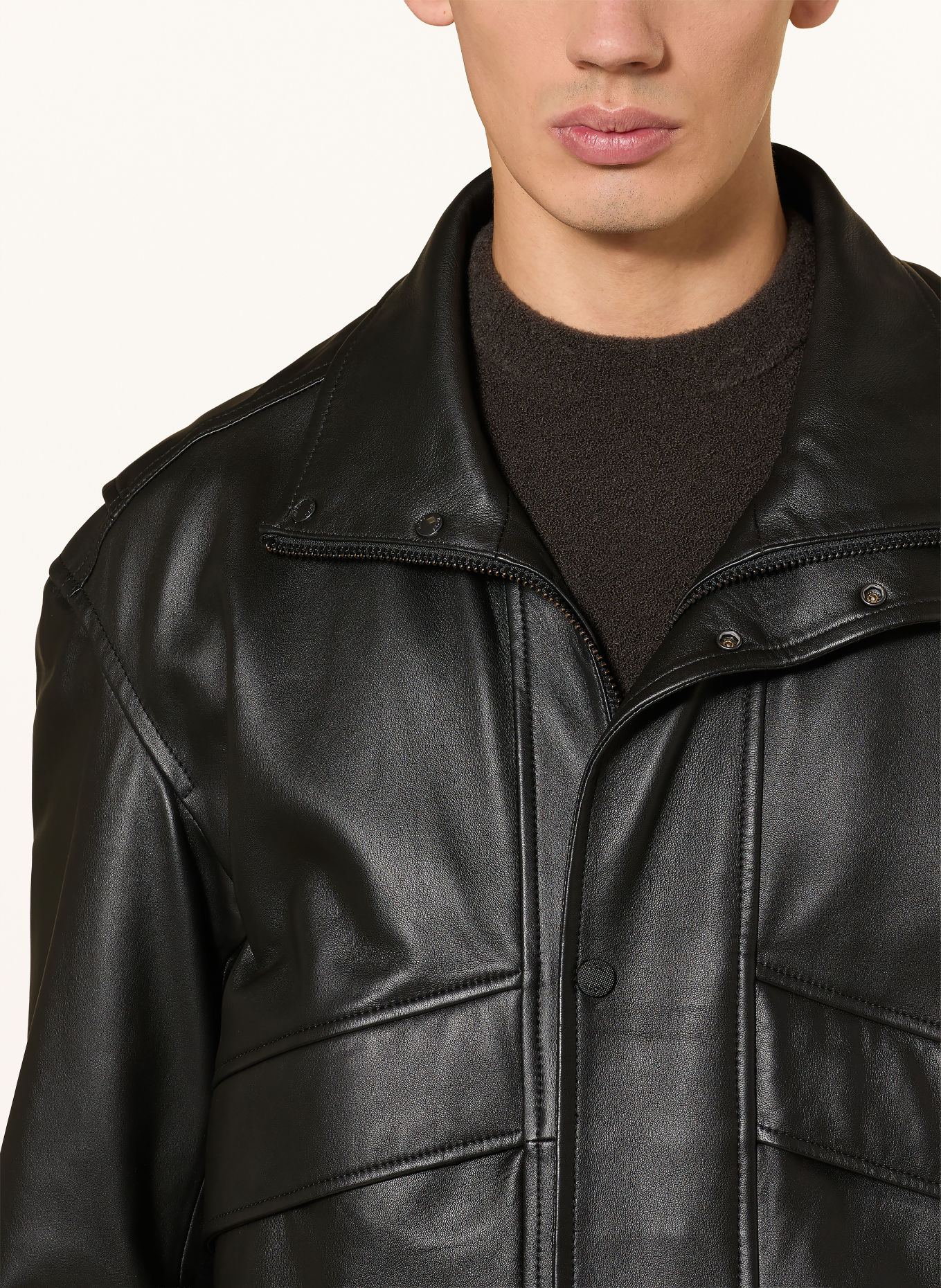 BOSS Läderblouson JOLIGHTS: SVART