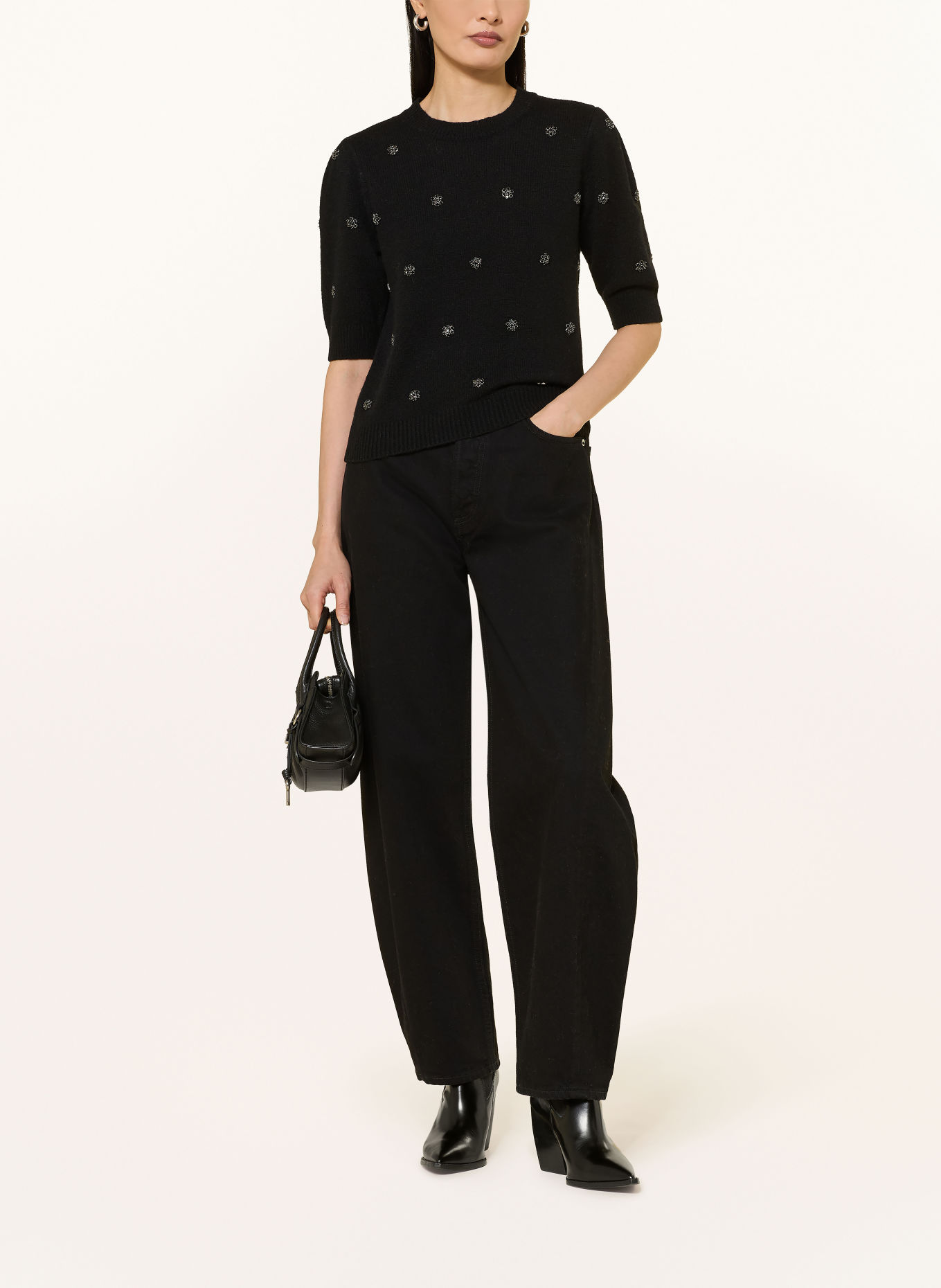 Princess GOES HOLLYWOOD Strickshirt mit Schmucksteinen: SCHWARZ