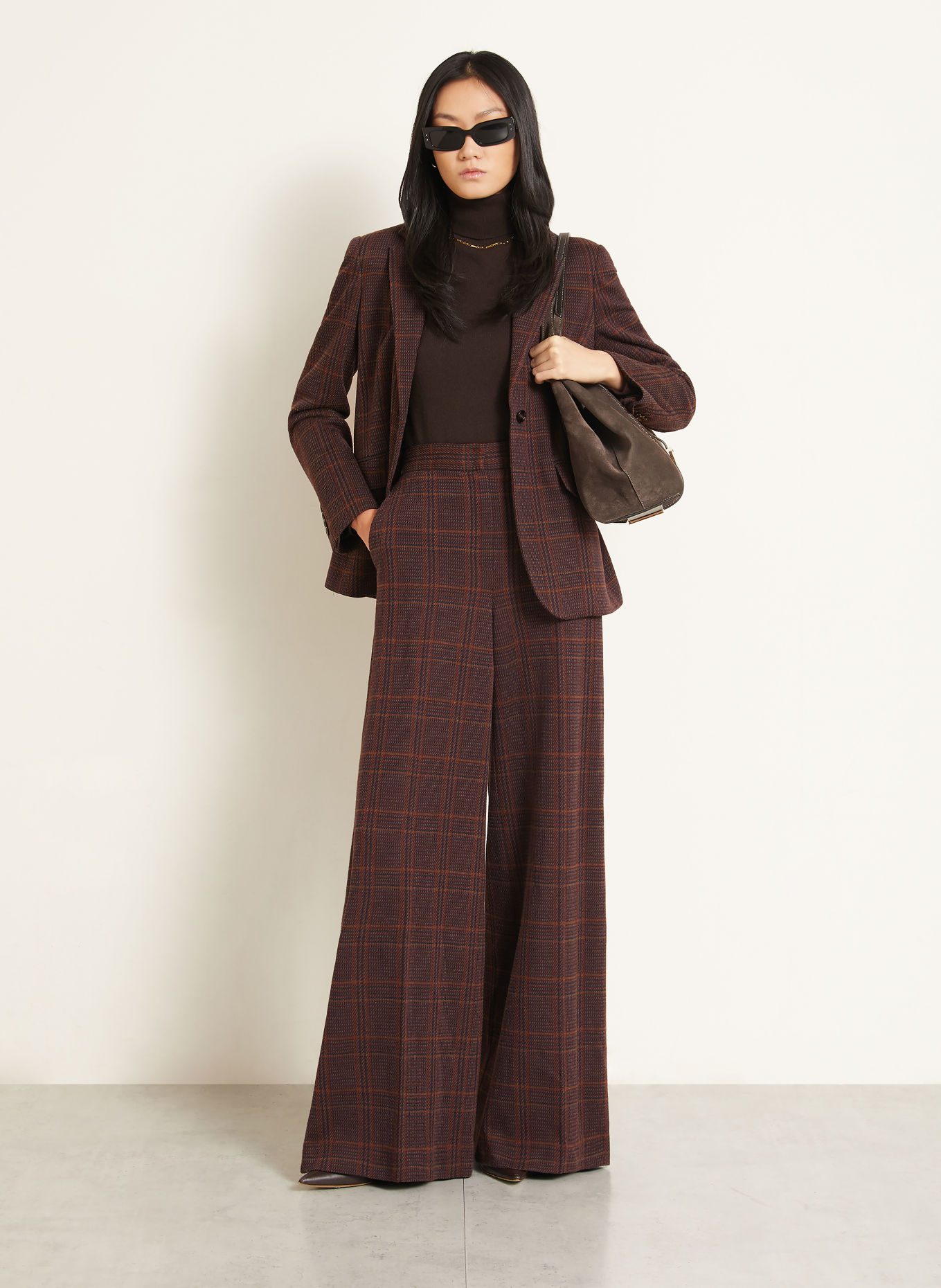 Max Mara Pantalon palazzo EMIRO en jersey: MARRON / MARRON CLAIR / BLEU FONCÉ