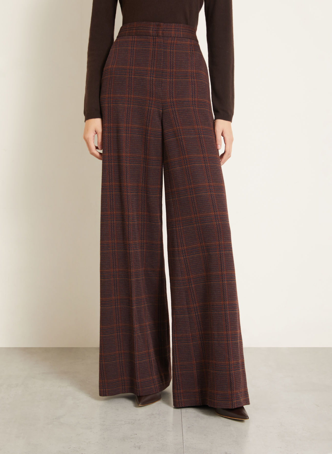 Max Mara Pantalon palazzo EMIRO en jersey: MARRON / MARRON CLAIR / BLEU FONCÉ