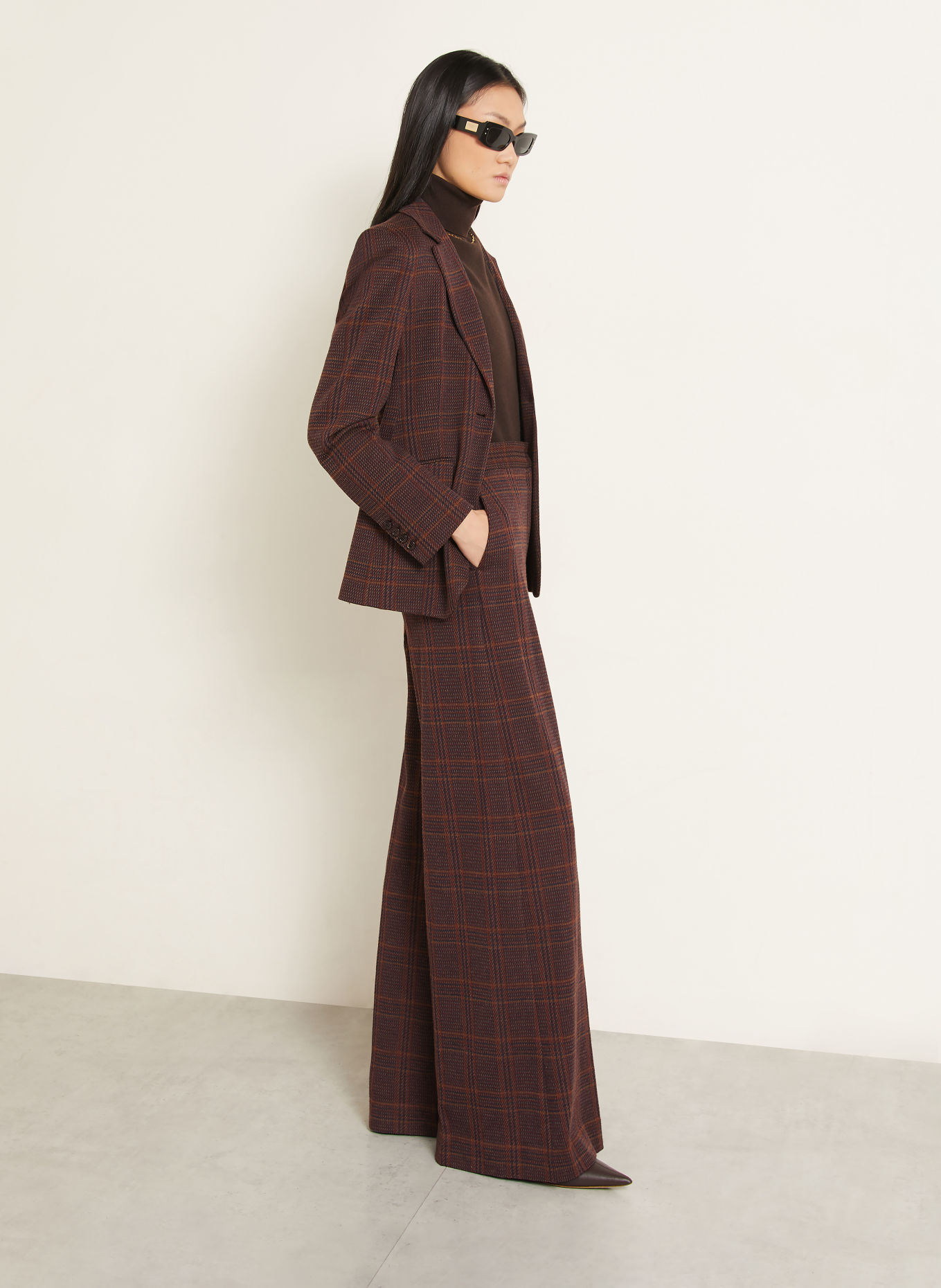 Max Mara Pantalon palazzo EMIRO en jersey: MARRON / MARRON CLAIR / BLEU FONCÉ