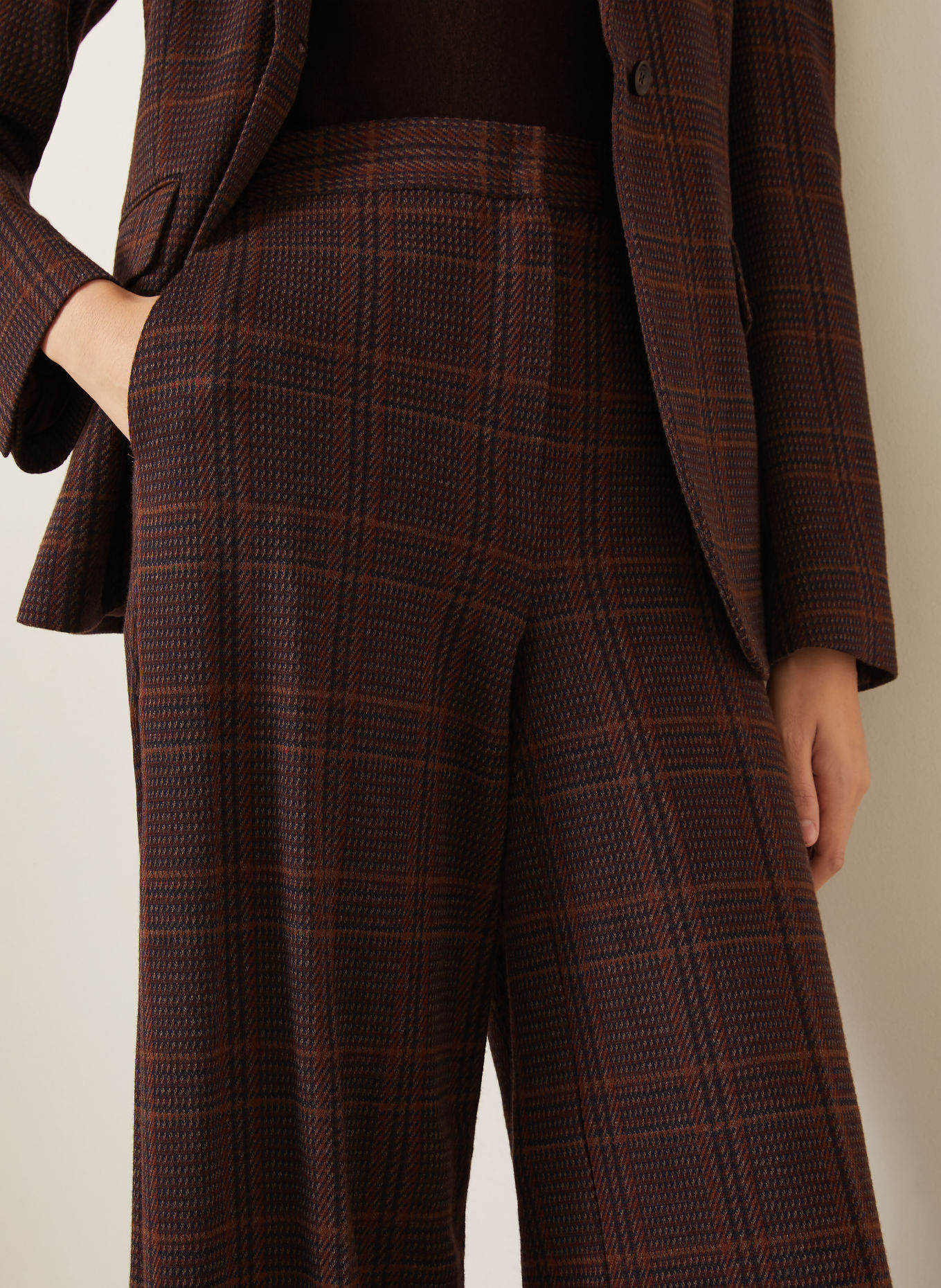 Max Mara Pantalon palazzo EMIRO en jersey: MARRON / MARRON CLAIR / BLEU FONCÉ
