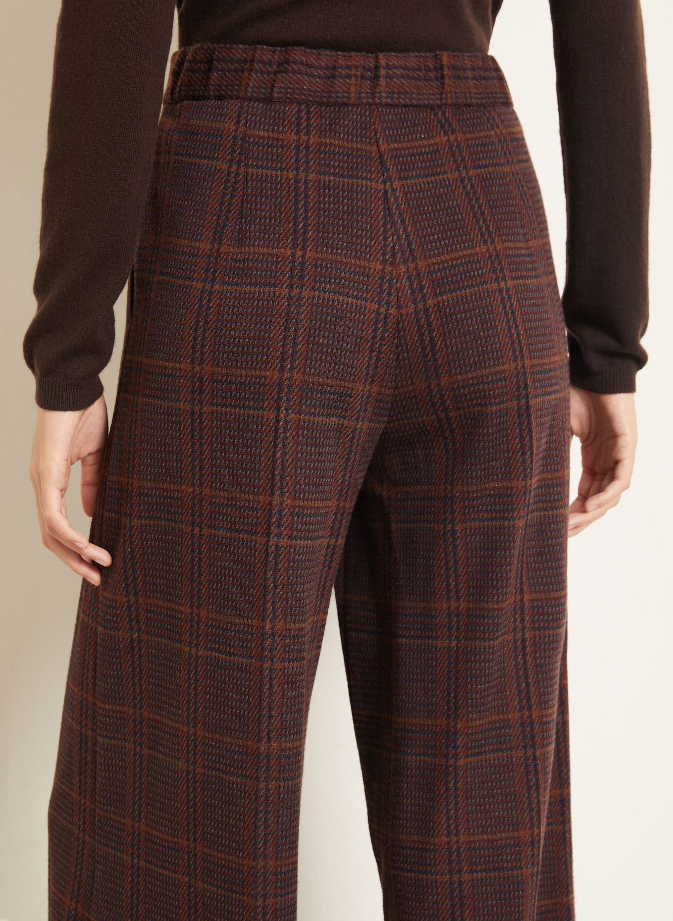 Max Mara Pantalon palazzo EMIRO en jersey: MARRON / MARRON CLAIR / BLEU FONCÉ