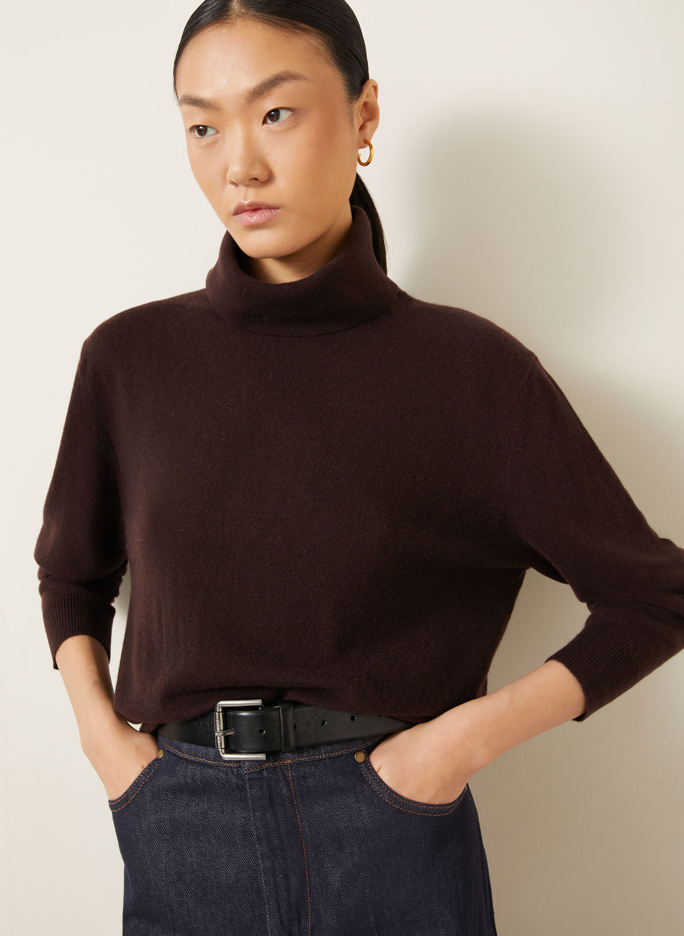 Max Mara Pull à col roulé OTTELIA en cachemire: MARRON FONCÉ