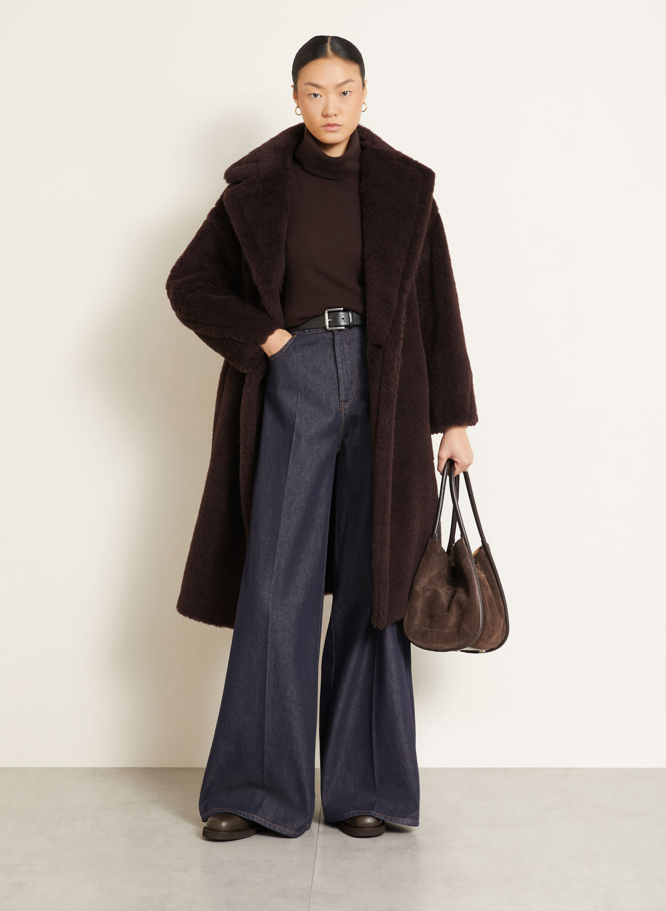 Max Mara TEDGIRL Teddy Fur Coat with Alpaca: DARK BROWN