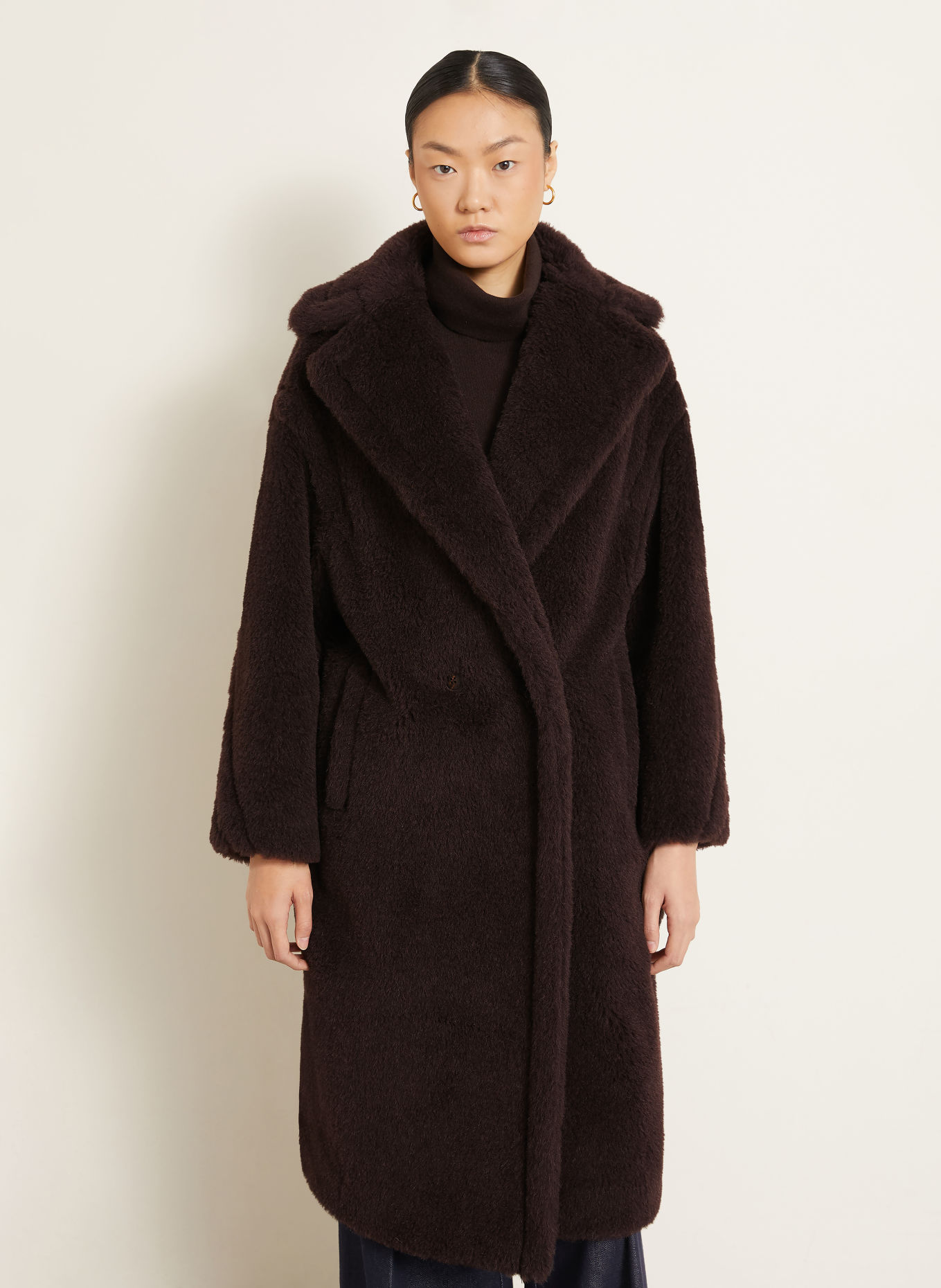 Max Mara TEDGIRL Teddy Fur Coat with Alpaca: DARK BROWN